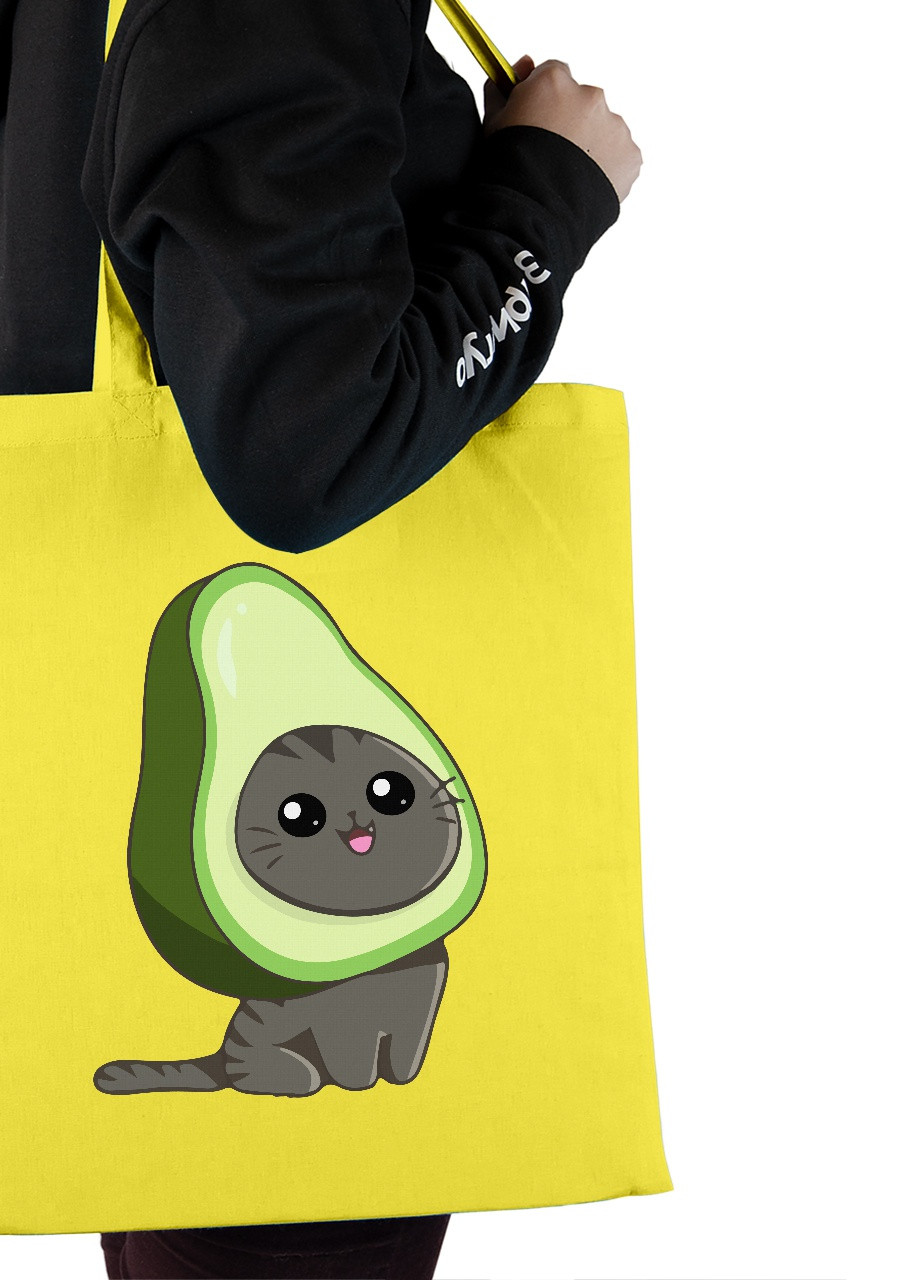 Еко-сумка шоппер Авокадо кіт (Avocato) (92102-3473-SY) жовта MobiPrint Lite (256945496)