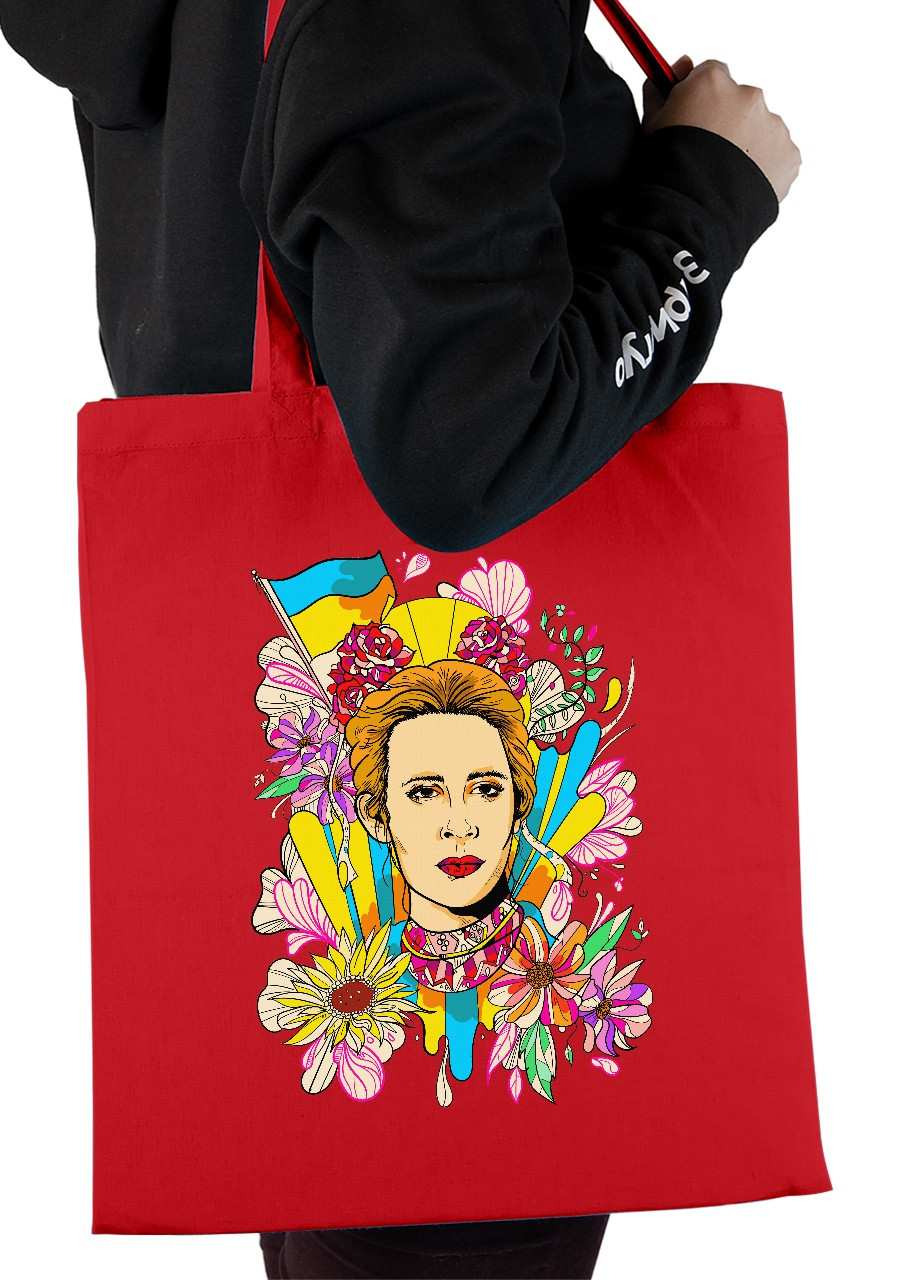 Эко сумка шопер Леся Украинка (Lesya Ukrainka) (92102-3897-RD) красная MobiPrint Lite (256944543)