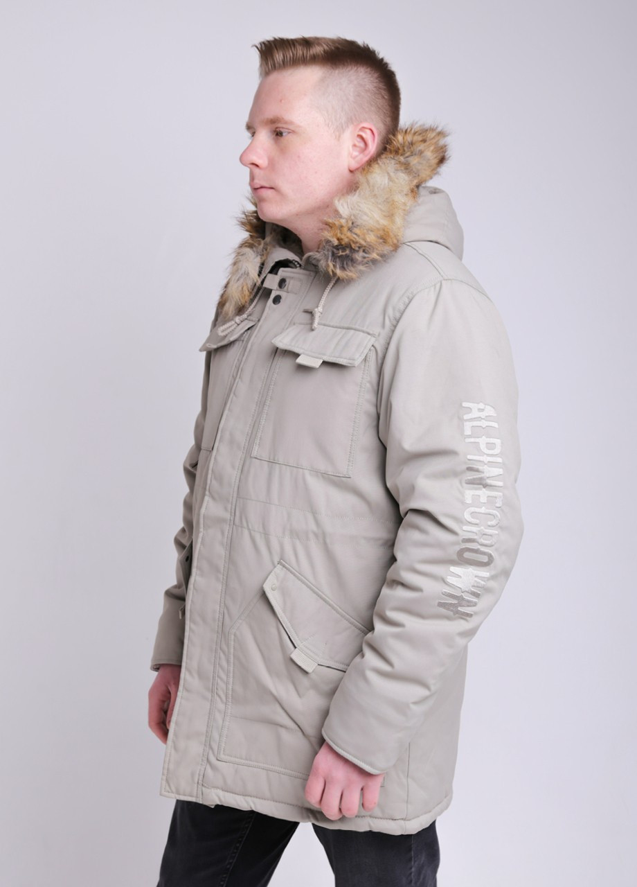Бежевая зимняя куртка мужская зимняя бежевая аляска Alpine Прямая