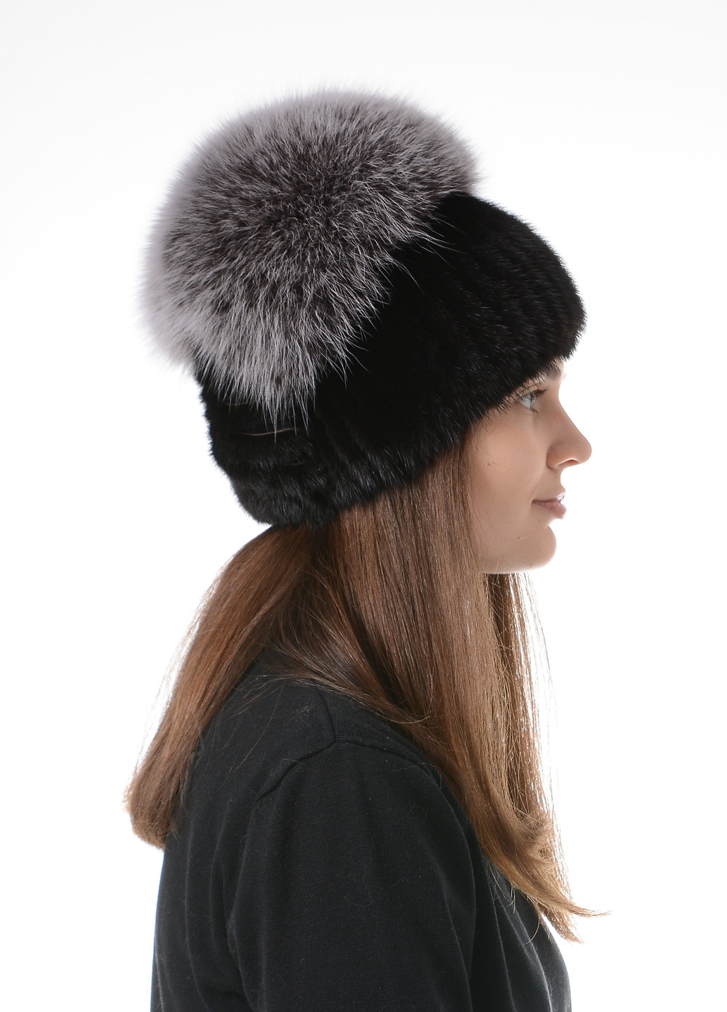 Жіноча зимова в'язана шапка з хутра норки Меховой Стиль стрекоза (256979402)