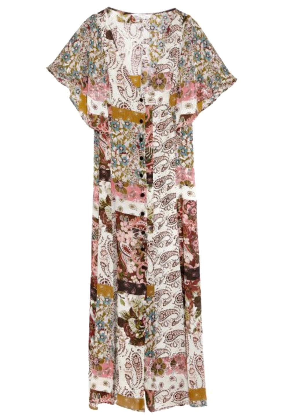 Коричневое платье летнее миди абстрактный принт Zara