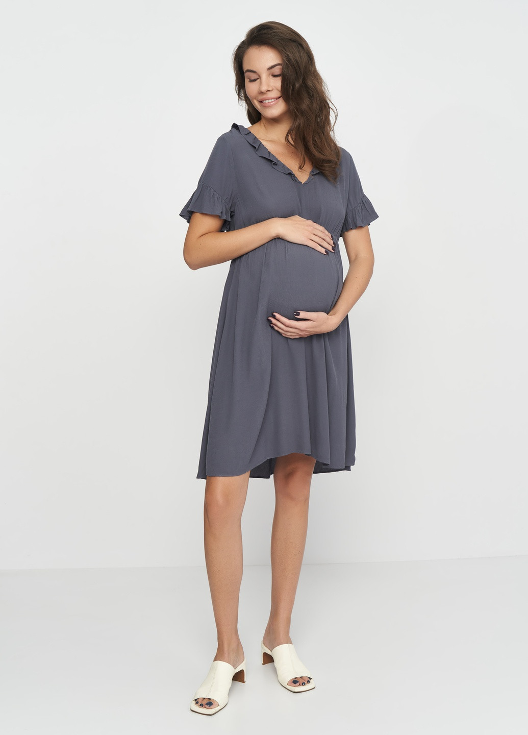Серо-голубое кэжуал платье для беременных H&M однотонное