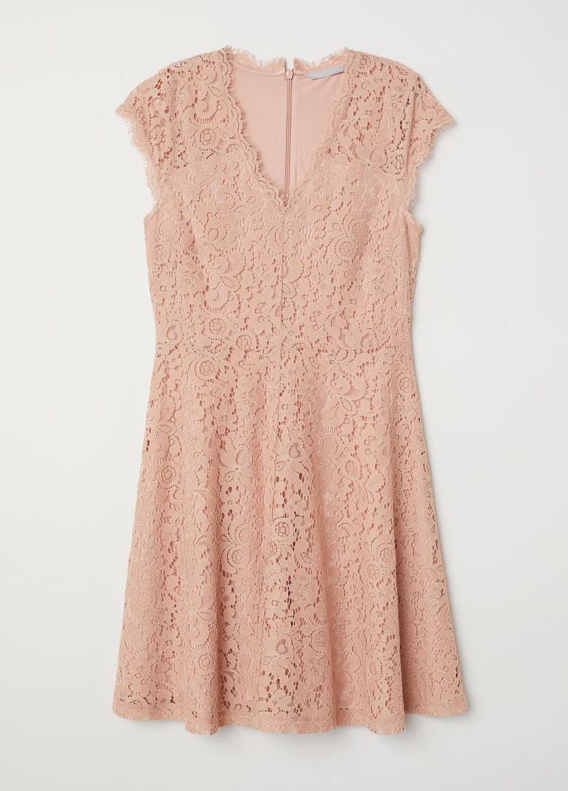 Пудровое вечернее платье кружевное H&M с цветочным принтом