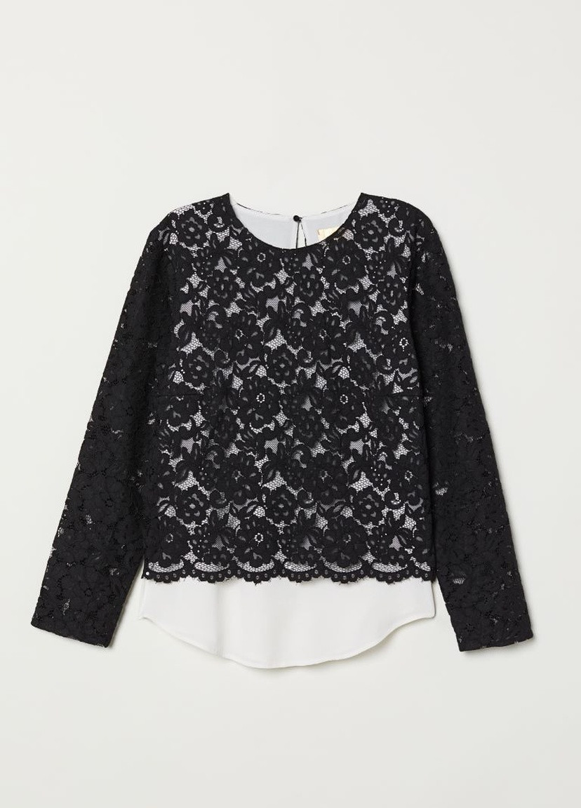 Чёрная блуза с кружевом H&M