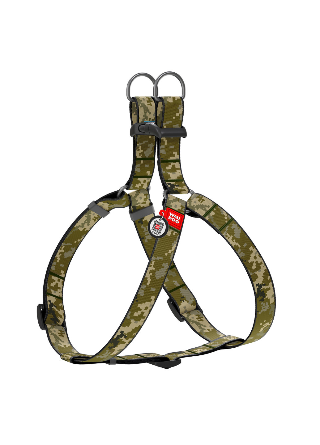 Шлея для собак з QR-паспортом, малюнок "Мілітарі" M WAUDOG (257048239)