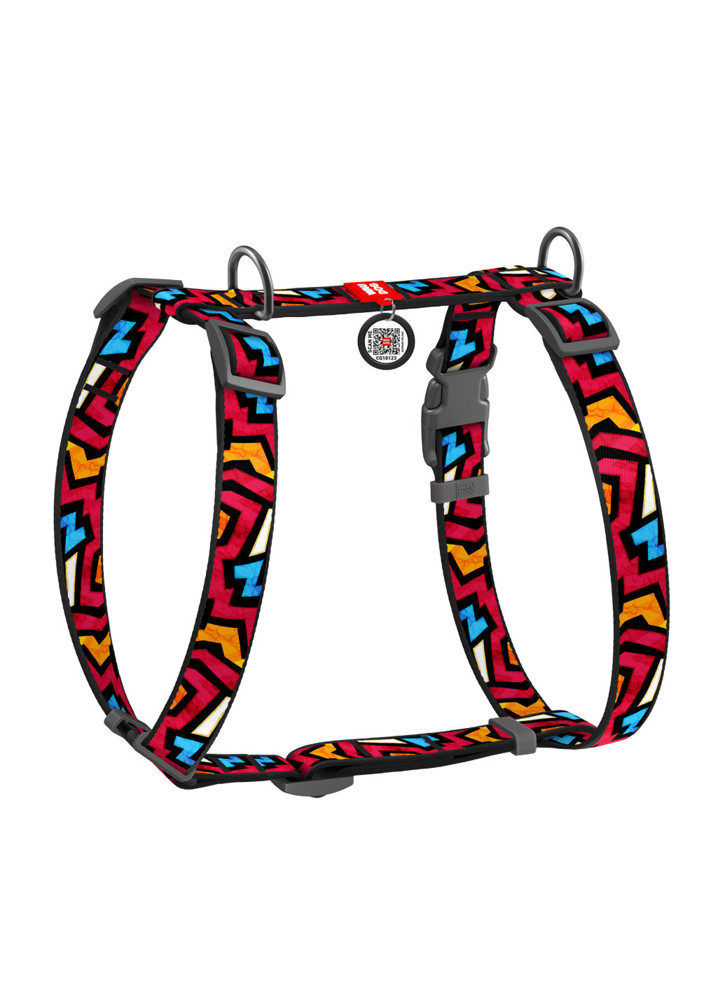 Шлея для собак анатомическая H-образная с QR-паспортом, рисунок "Граффити" M WAUDOG (257049923)