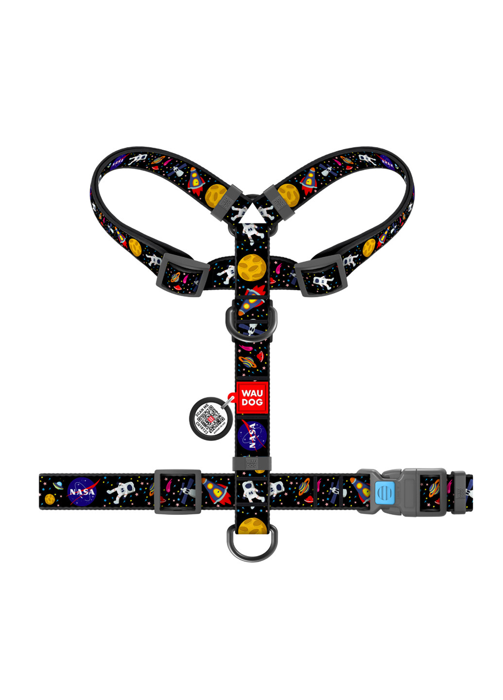 Шлея для собак анатомічний H-подібний з QR-паспортом, малюнок "NASA" L WAUDOG (257046796)