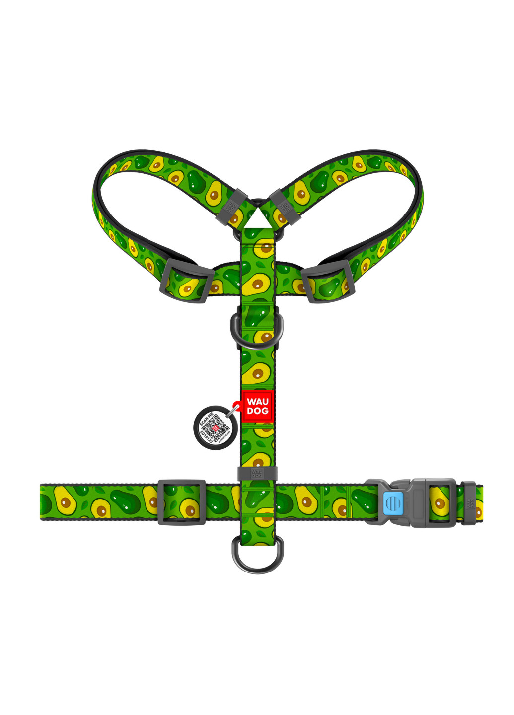 Шлея для собак анатомическая H-образная с QR-паспортом, рисунок "Авокадо" L WAUDOG (257049336)