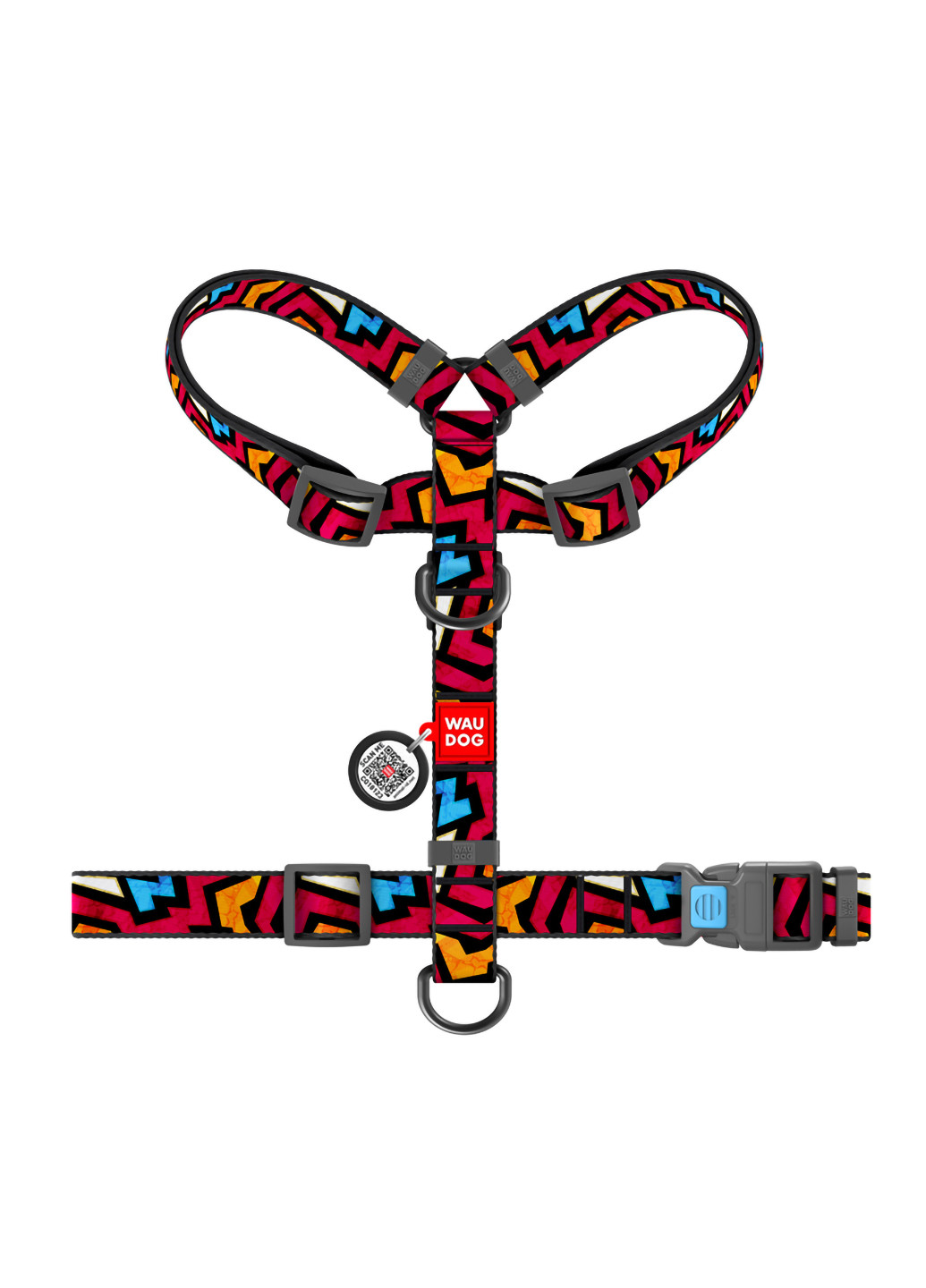 Шлея для собак анатомічний H-подібний з QR-паспортом, малюнок "Графіті" L WAUDOG (257049269)