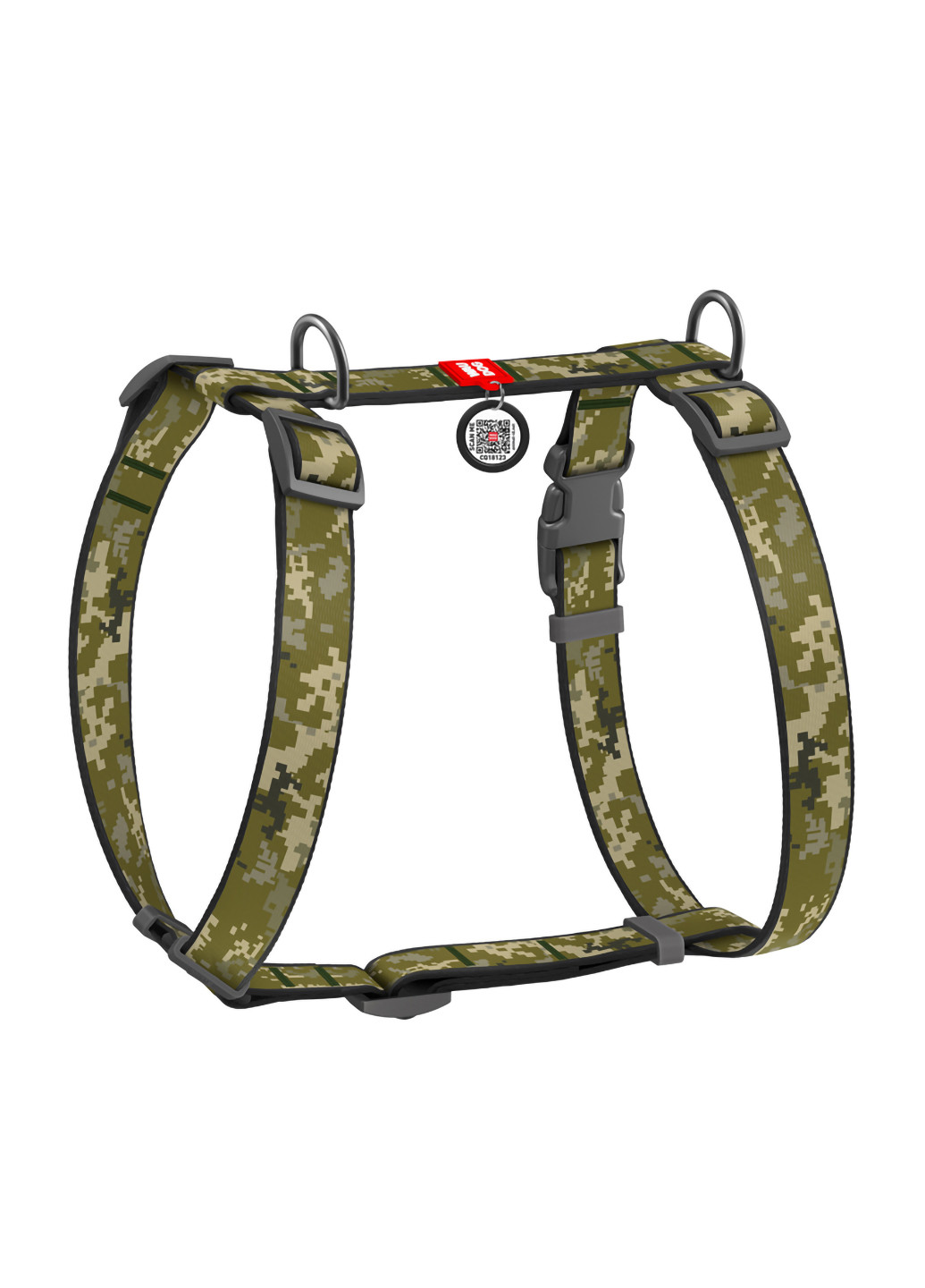 Шлея для собак анатомическая H-образная с QR-паспортом, рисунок "Милитари" M WAUDOG (257046092)