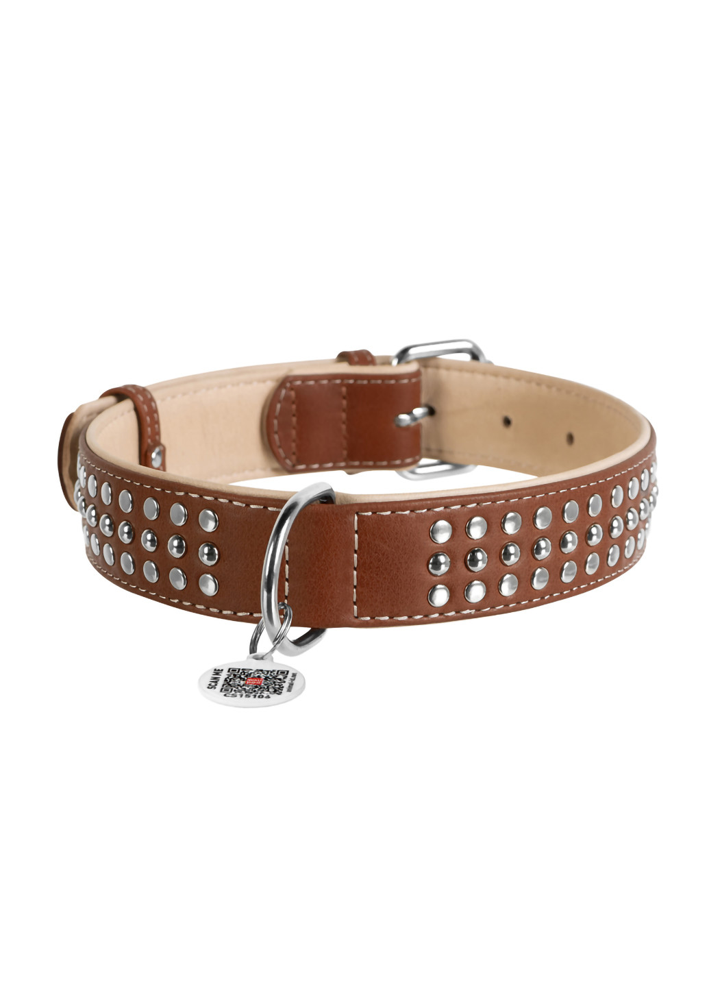 Нашийник для собак шкіряний з QR паспортом, металеві прикраси XL WAUDOG (257048899)