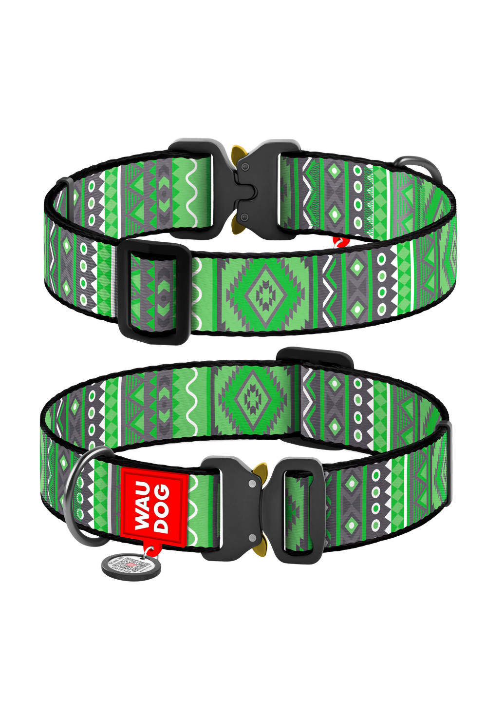 Нашийник для собак нейлоновий з QR паспортом, малюнок "Етно зелений" XXL WAUDOG (257050959)