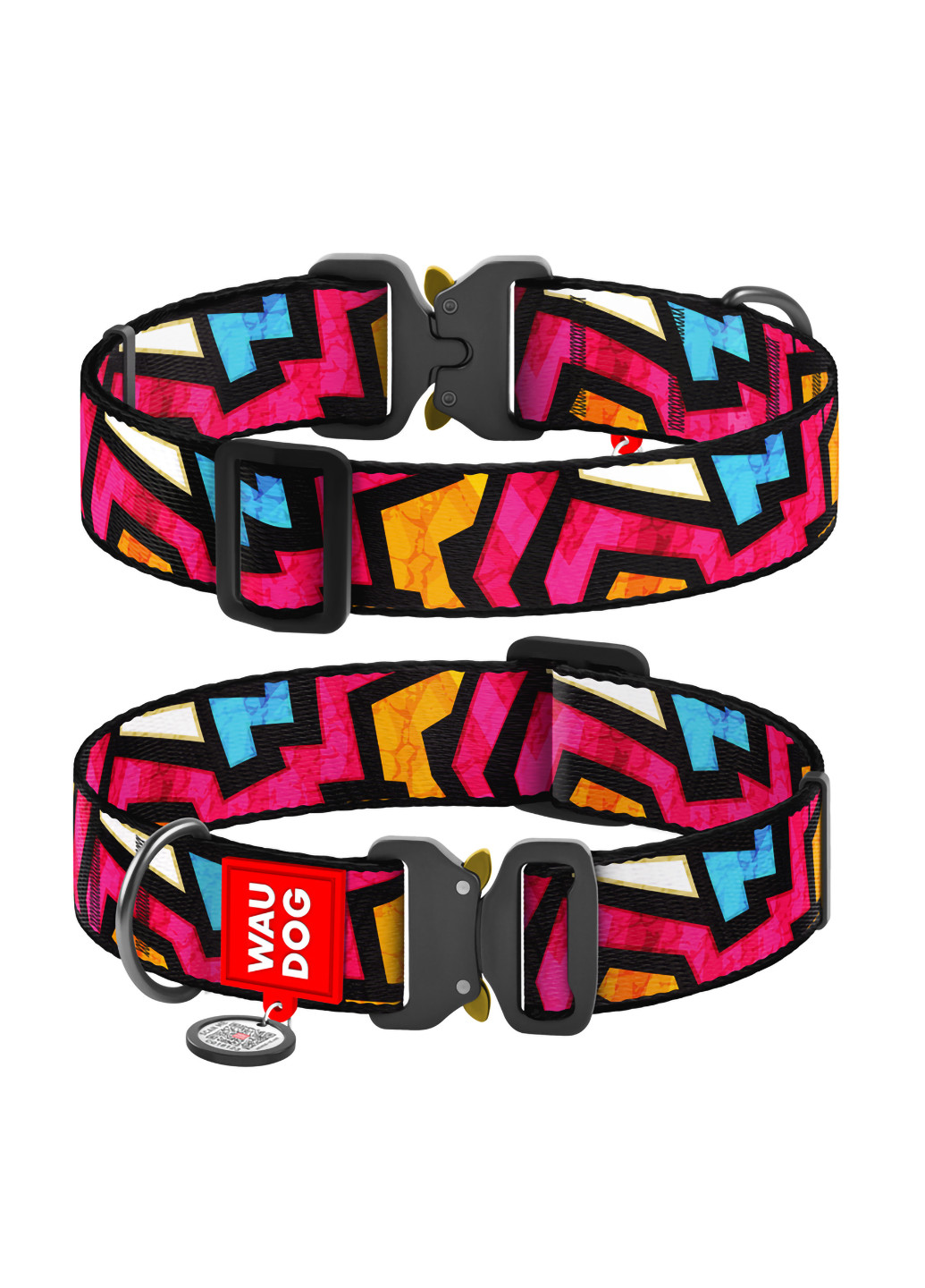 Нашийник для собак нейлоновий з QR паспортом, малюнок "Графіті" XXL WAUDOG (257047190)