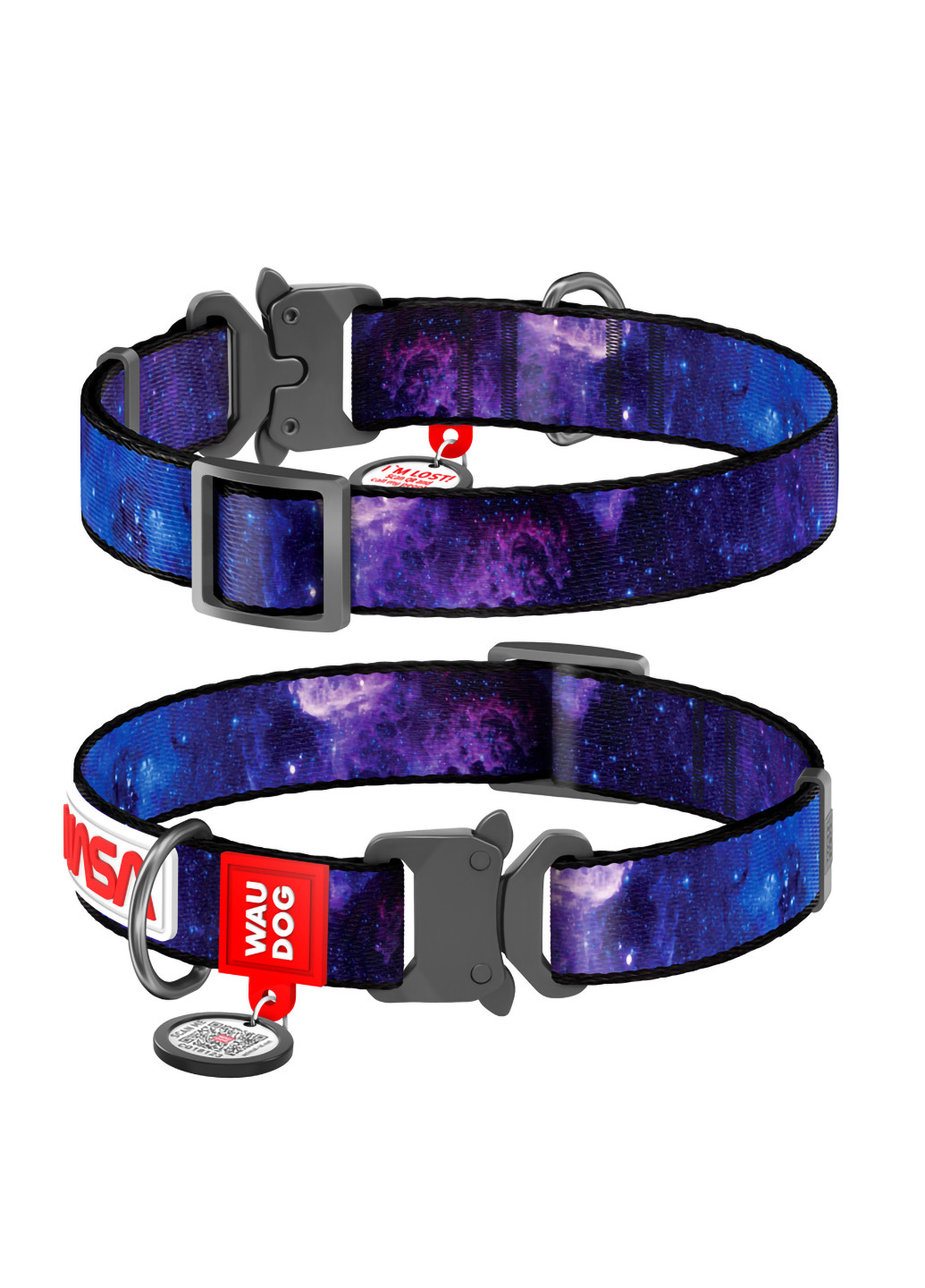 Нашийник для собак нейлоновий з QR-паспортом, малюнок "NASA21" L WAUDOG (257048155)