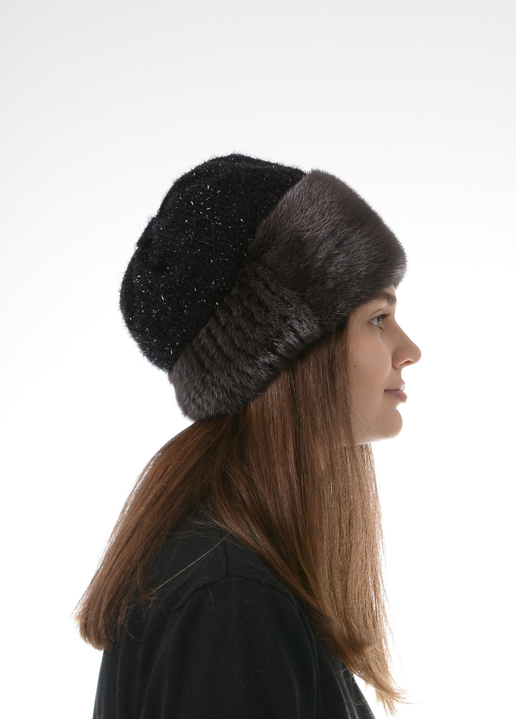 Женская трикотажная шапка с натуральный мехом норки Меховой Стиль боярка (256999997)