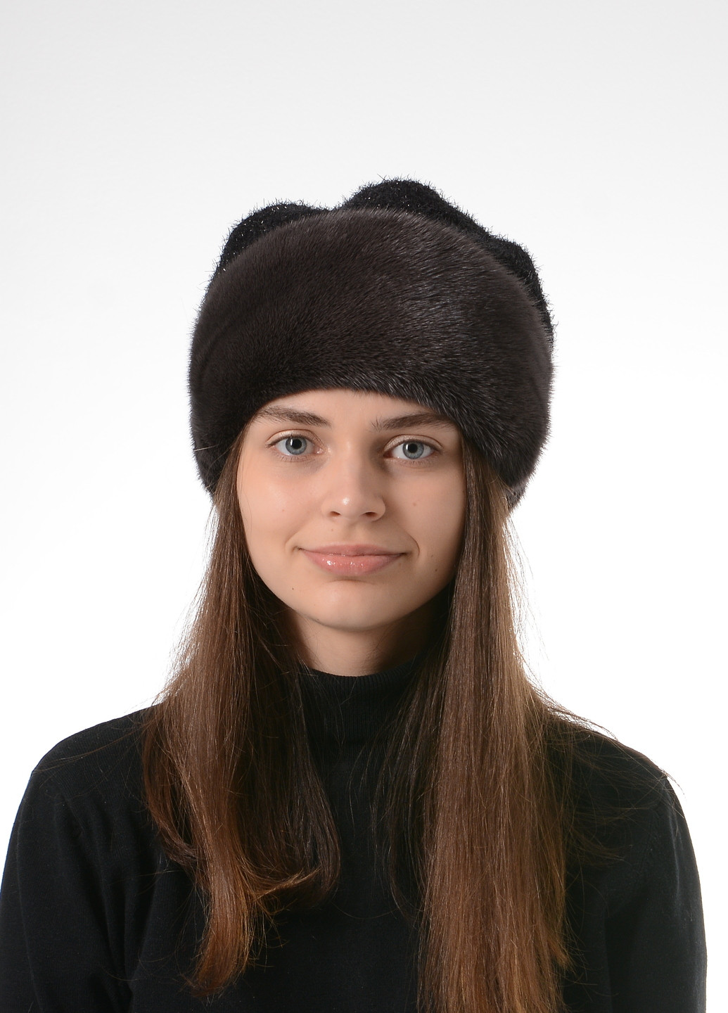 Жіноча трикотажна шапка з натуральним хутром норки Меховой Стиль боярка (256999997)