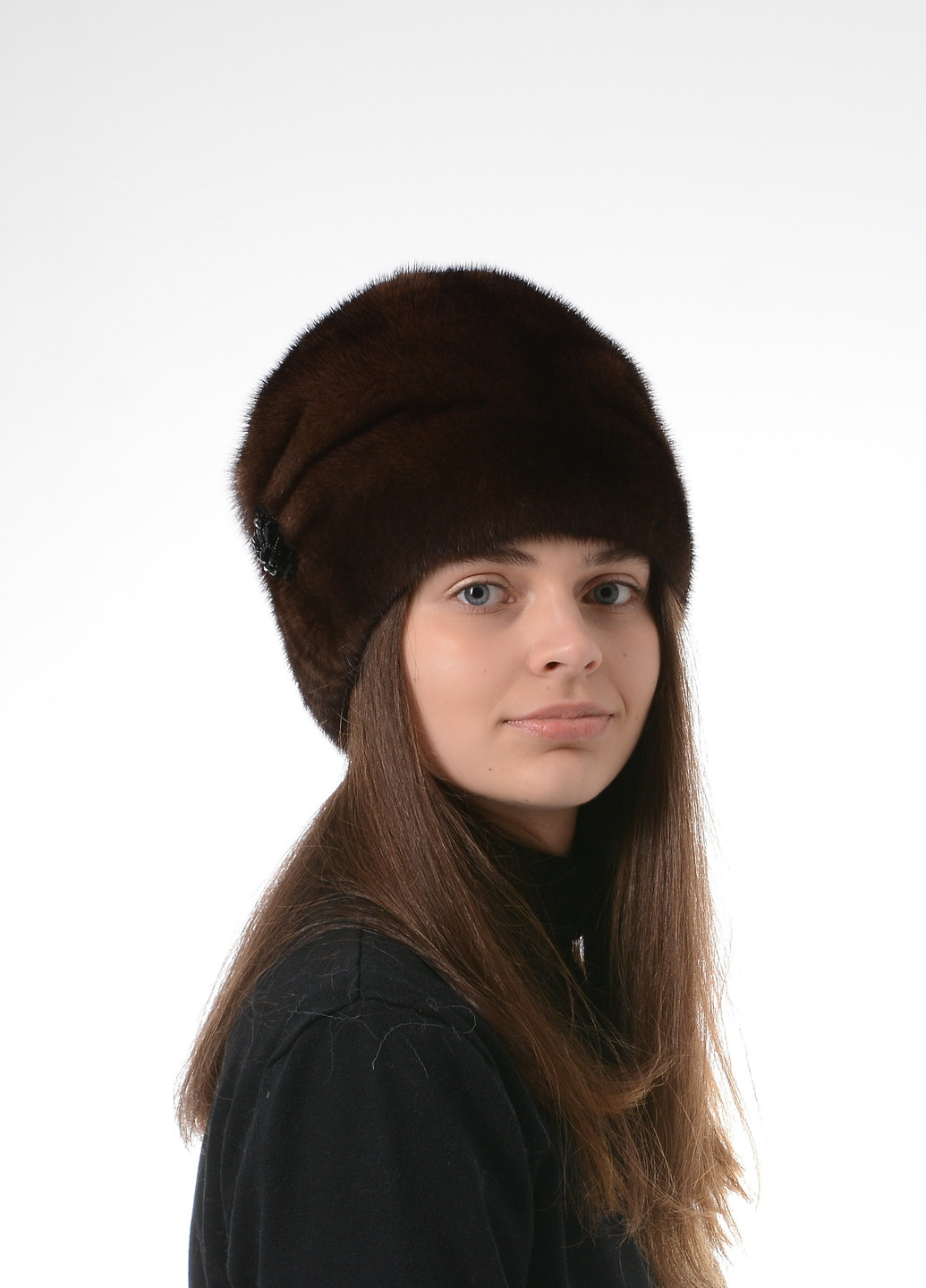 Зимова жіноча шапка із цільного хутра норки Меховой Стиль камелия (257034174)