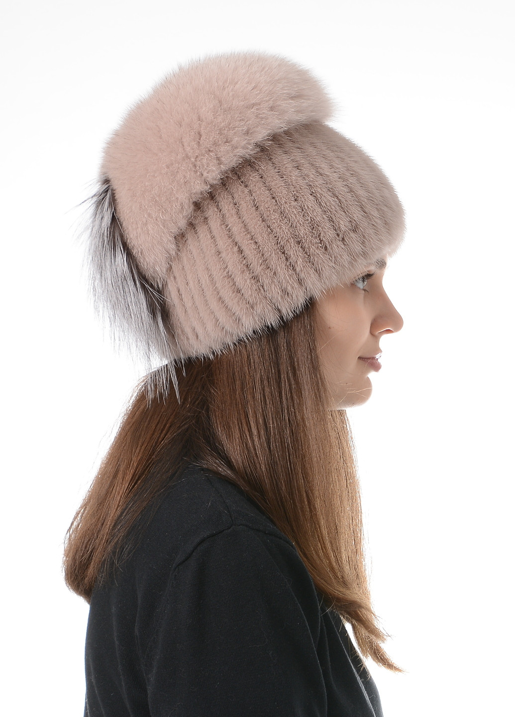 В'язана жіноча норкова шапка з помпоном з хутра песця. Меховой Стиль Колибри (257034170)