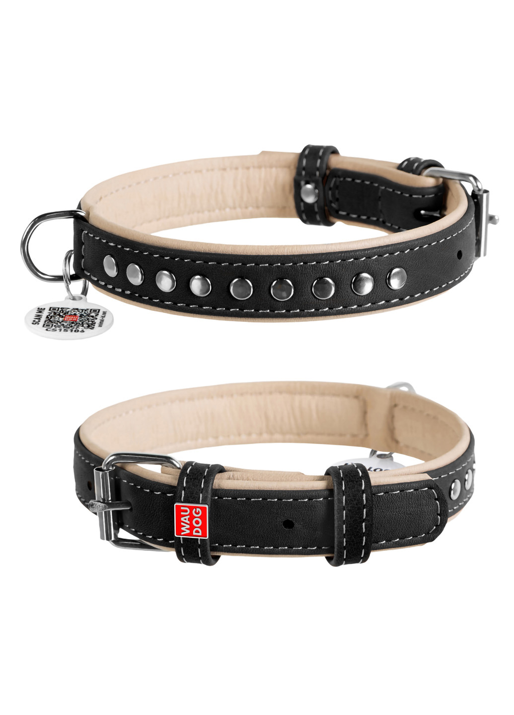 Ошейник для собак кожаный с QR паспортом, металлические украшения S WAUDOG (257086231)