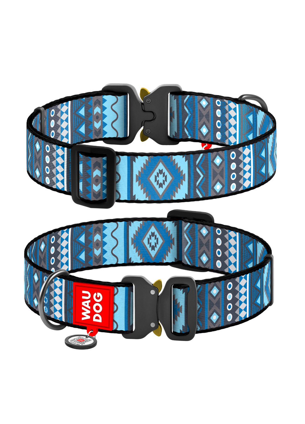 Ошейник для собак нейлоновый с QR паспортом, рисунок "Этно синий" XXL WAUDOG (257083665)