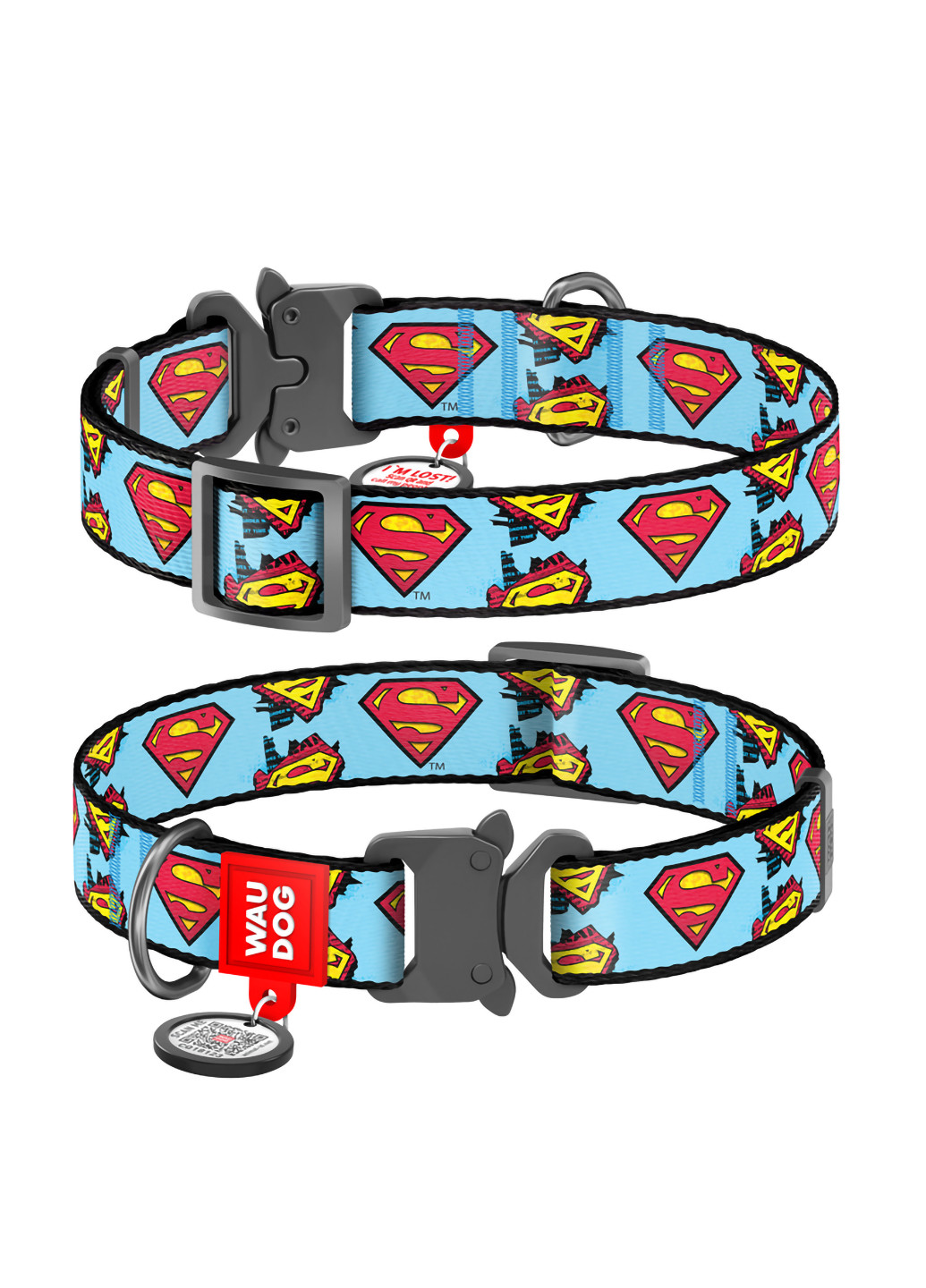 Ошейник для собак нейлоновый c QR паспортом, рисунок "Супермен" XL WAUDOG (257086297)