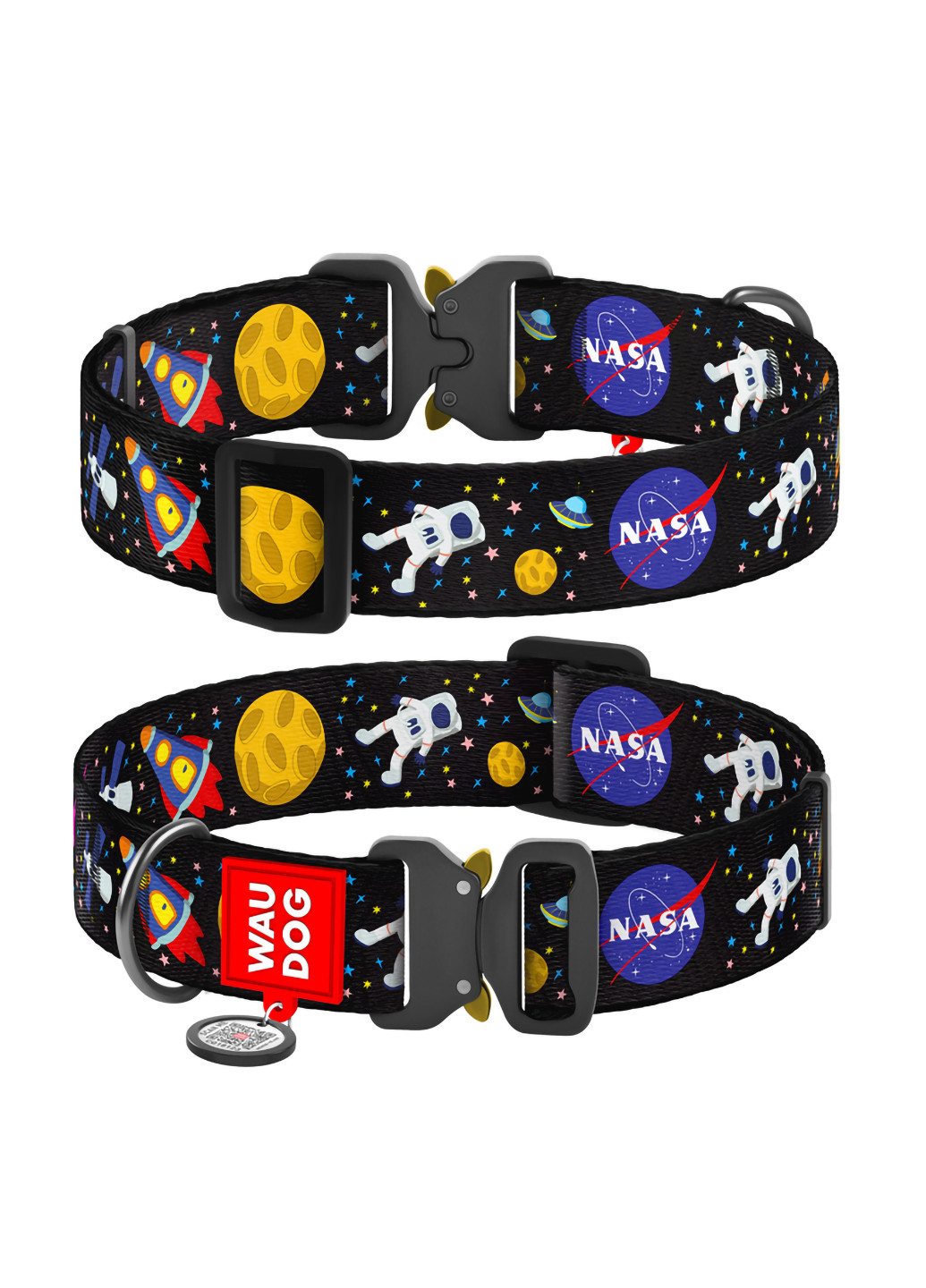 Нашийник для собак нейлоновий з QR паспортом, малюнок "NASA" XXL WAUDOG (257085141)