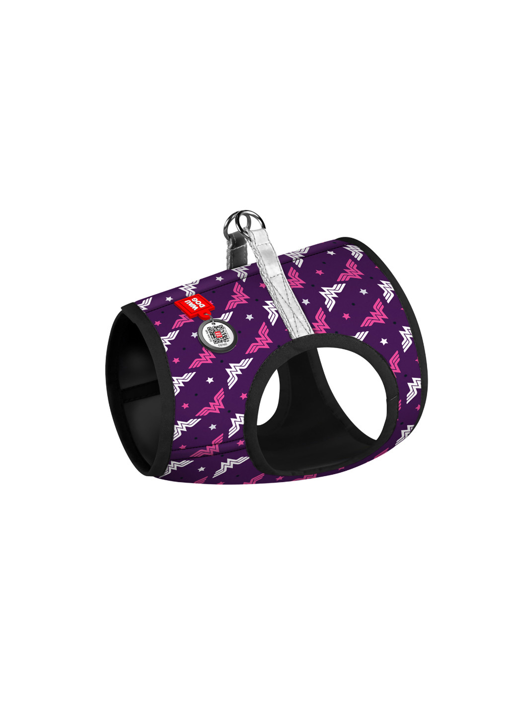 Шлея для собак мягкая c QR паспортом, рисунок "Чудо-женщина фиолет" XS3 WAUDOG (257084482)