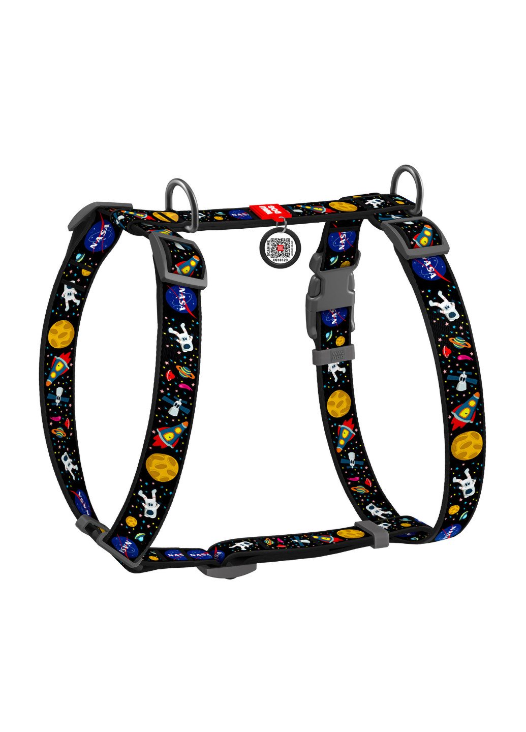 Шлея для собак анатомічний H-подібний з QR-паспортом, малюнок "NASA" M WAUDOG (257083369)