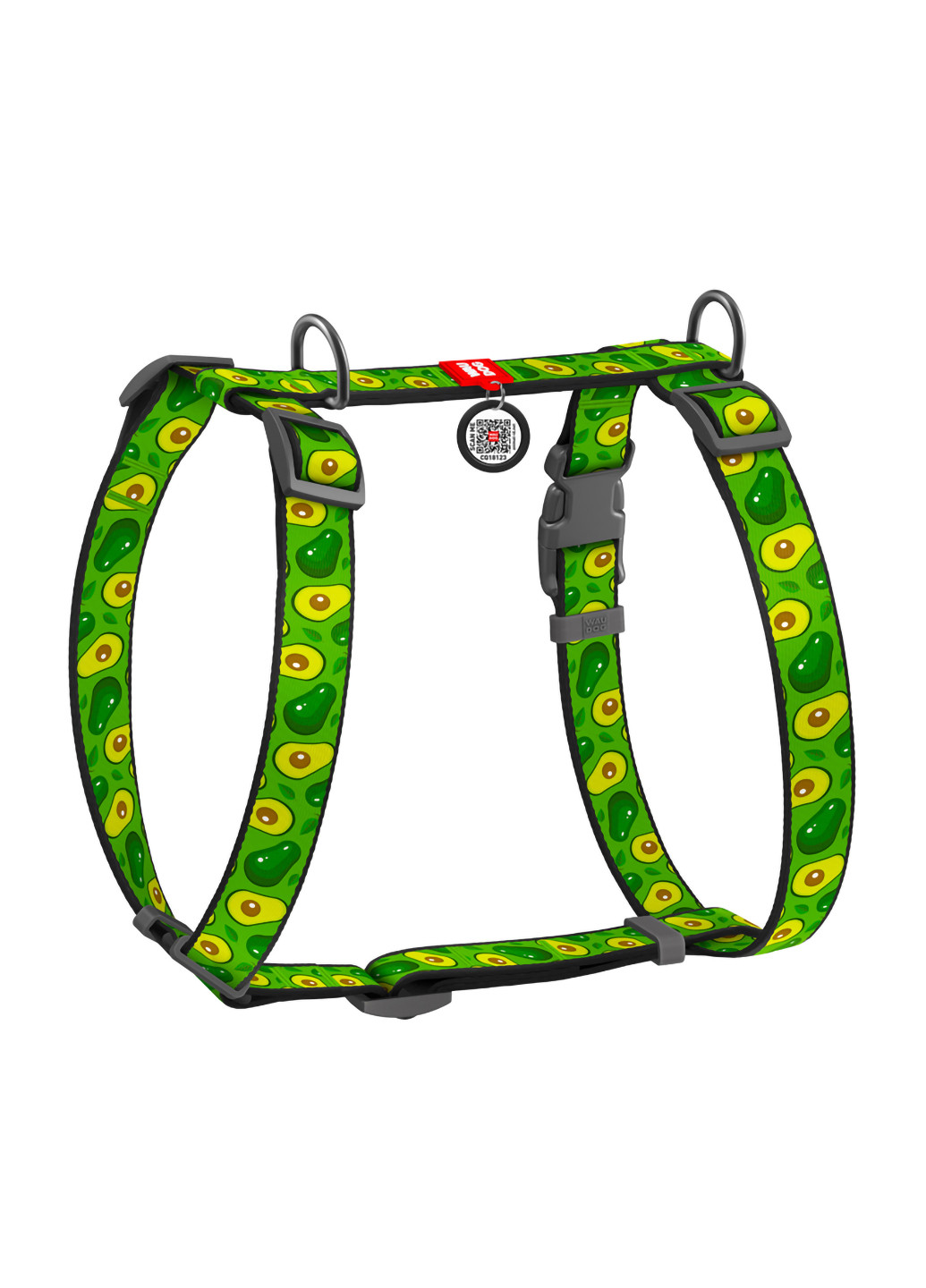 Шлея для собак анатомічний H-подібний з QR-паспортом, малюнок "Авокадо" L WAUDOG (257084547)