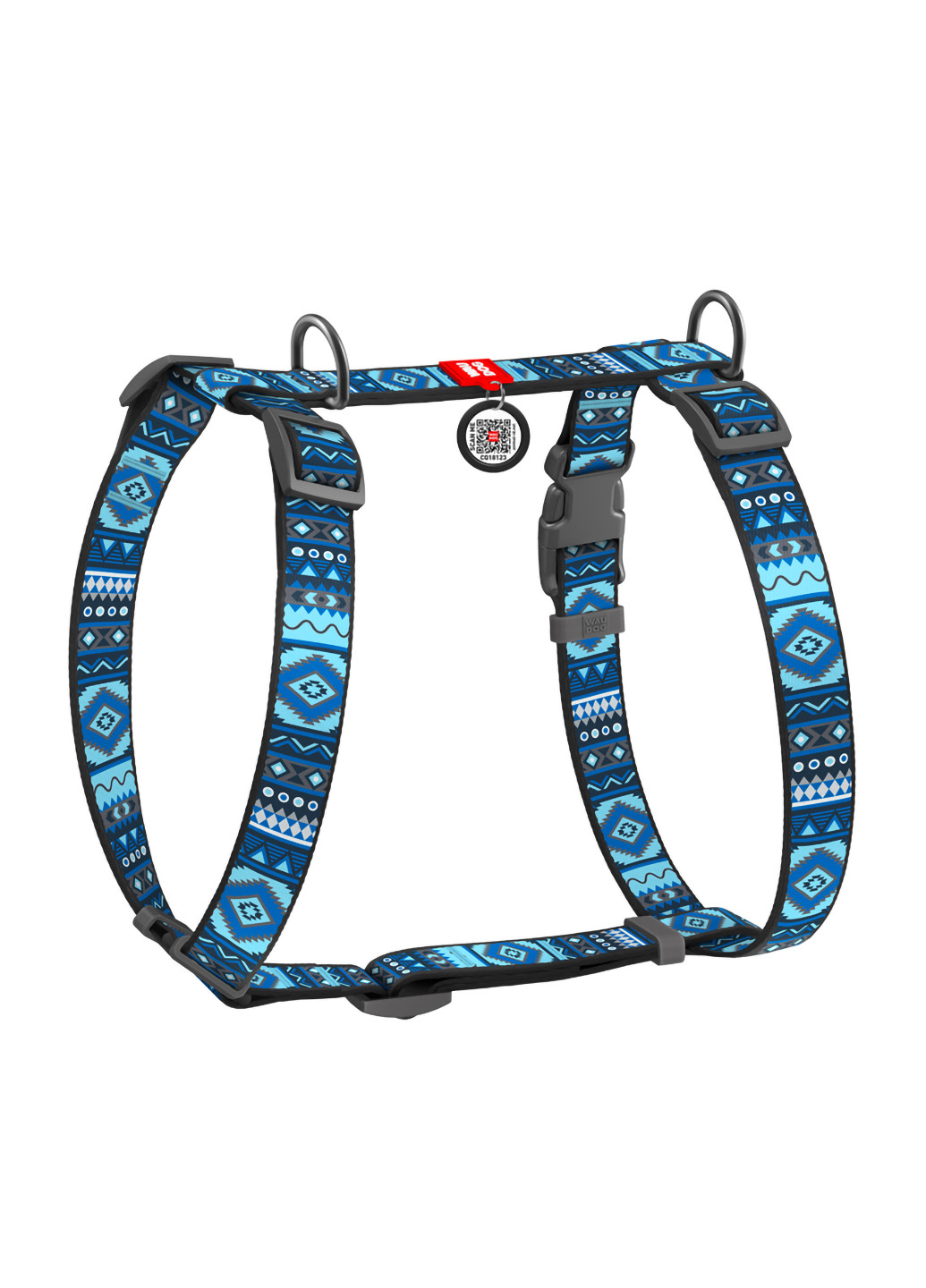 Шлея для собак анатомічний H-подібний з QR-паспортом, малюнок "Етно синій" S WAUDOG (257084451)