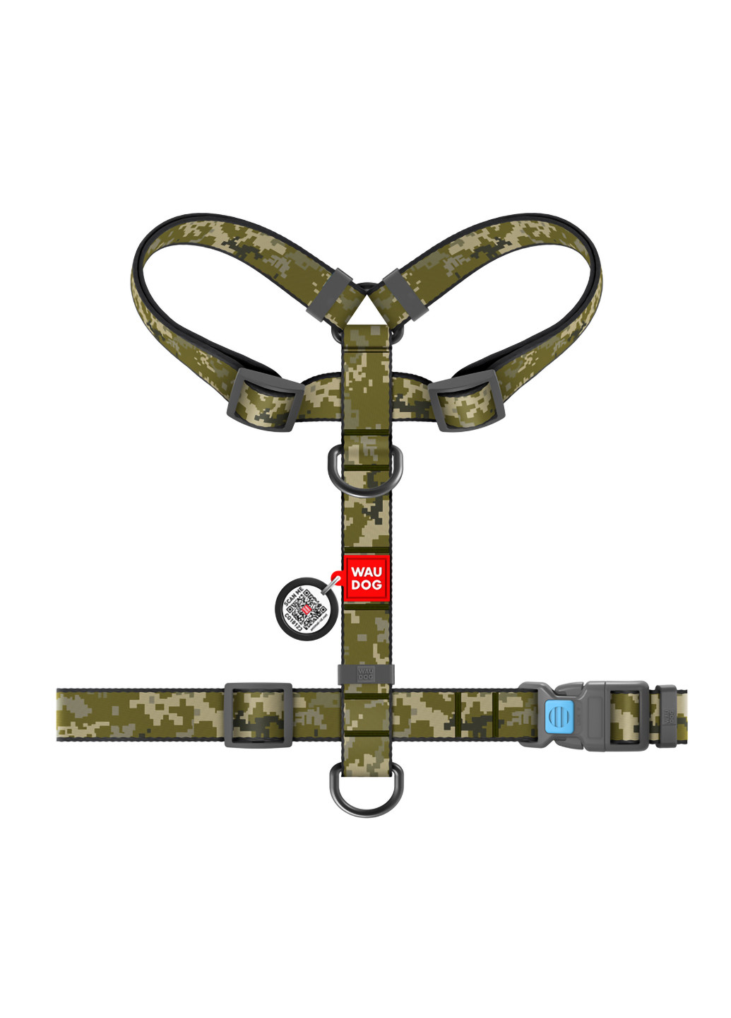Шлея для собак анатомічний H-подібний з QR-паспортом, малюнок "Мілітарі" M WAUDOG (257082554)