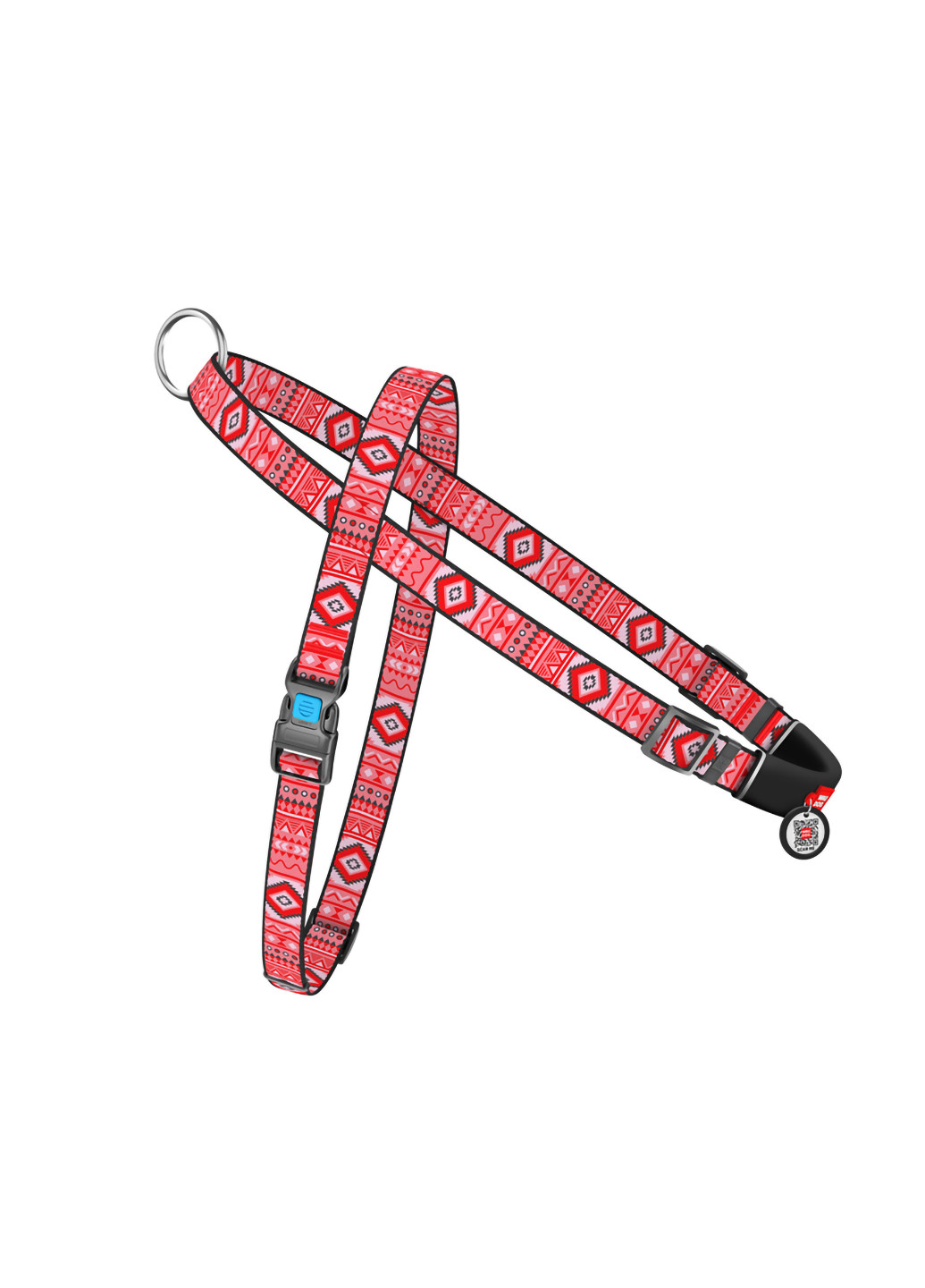 Шлея для собак быстросъемная c QR паспортом, рисунок "Этно красный" M WAUDOG (257086016)