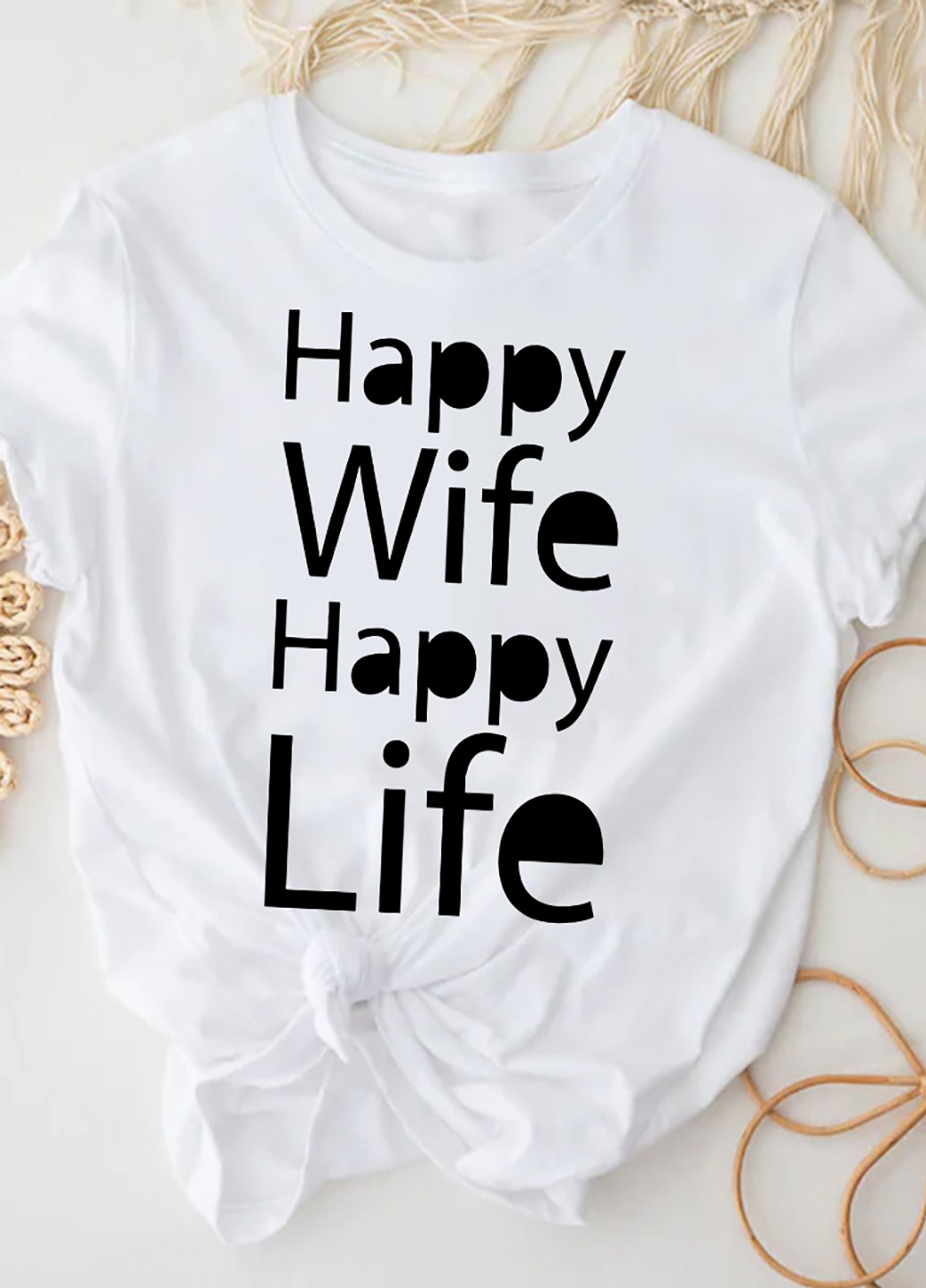 Белая демисезон футболка женская белая happy wife. happy life Love&Live