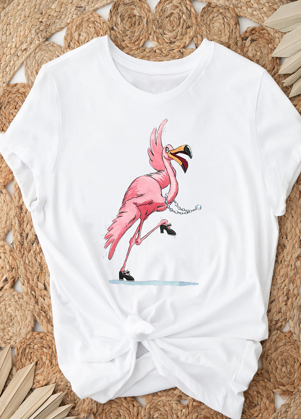 Белая демисезон футболка женская белая crazy flamingo Love&Live