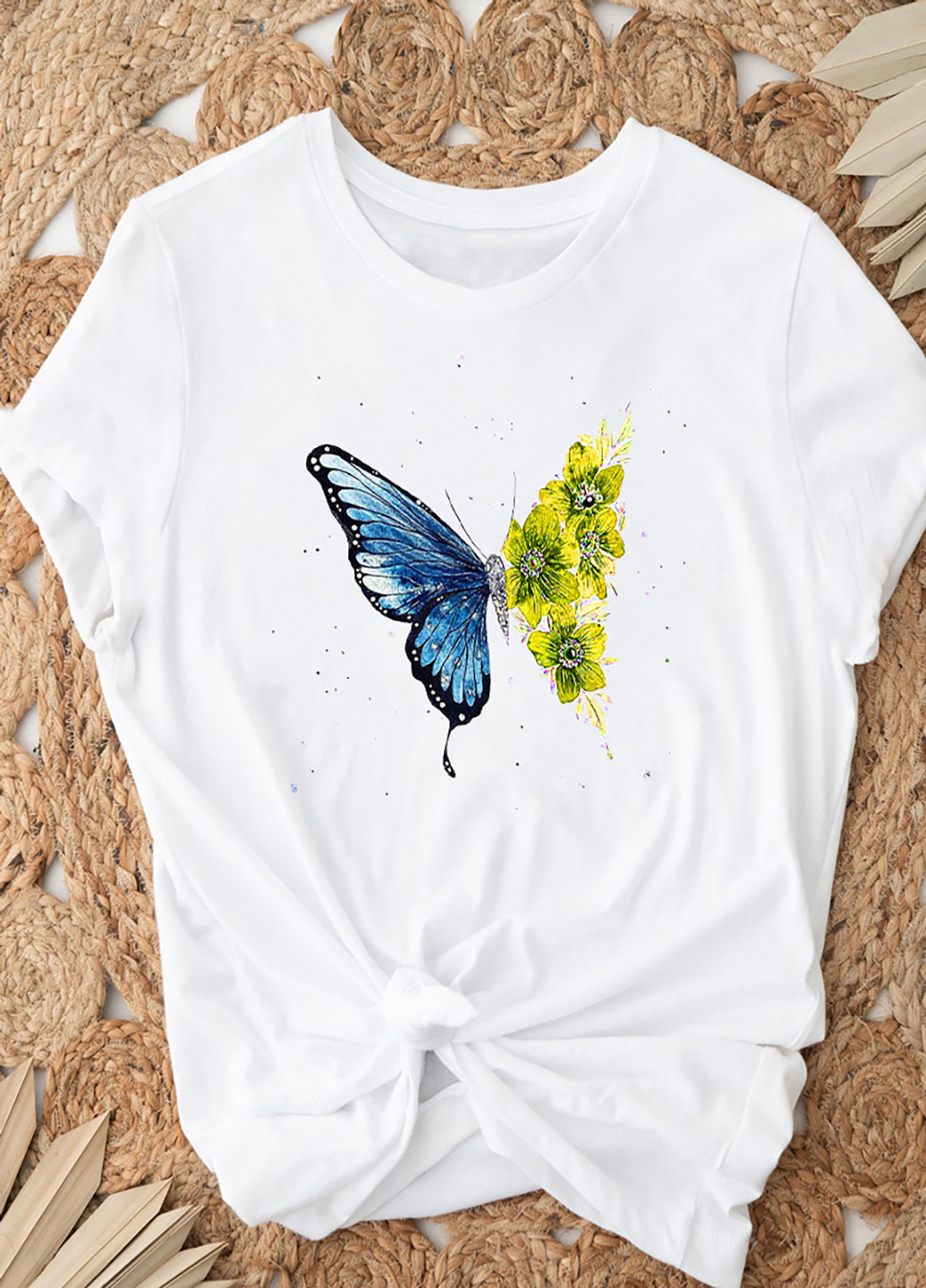 Белая демисезон футболка женская белая flower butterfly ua Love&Live