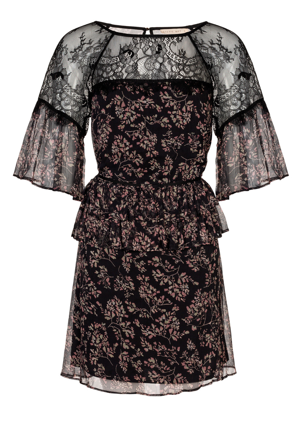 Черное праздничный шифоновое мини платье-сарафан Stevie May с цветочным принтом