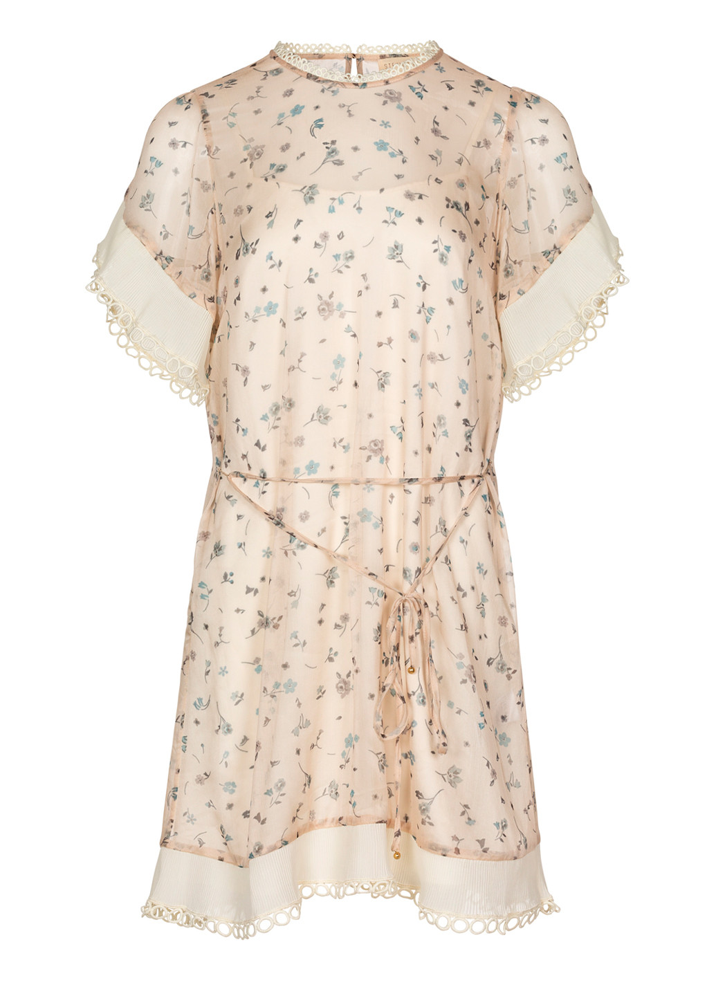 Бежевое кэжуал шифоновое мини платье а-силуэт Stevie May с цветочным принтом