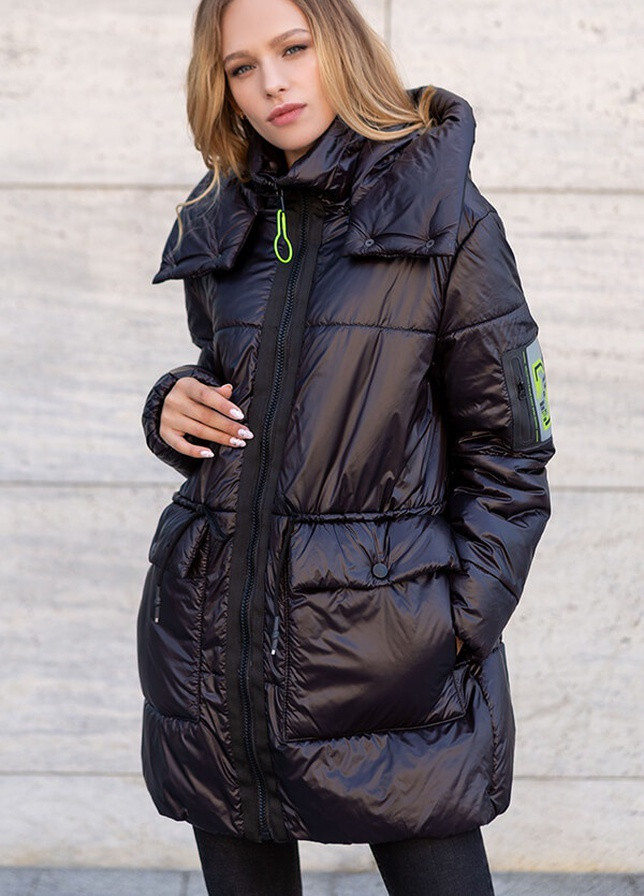 Черная демисезонная куртка женская демисезонная удниненная тина оверсайз MioRichi