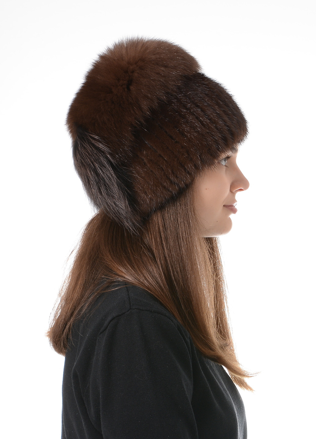 Жіноча зимова тепла норкова шапка на в'язаній основі Меховой Стиль колибри (257161612)