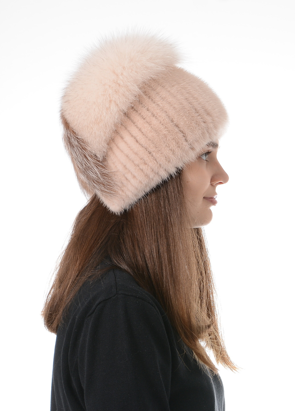 Жіноча зимова тепла норкова шапка на в'язаній основі Меховой Стиль колибри (257161613)
