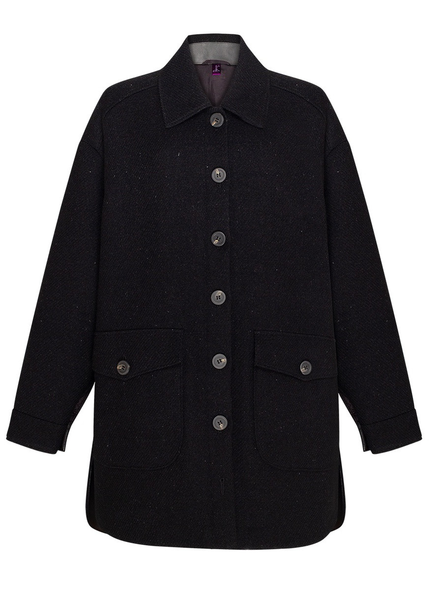 Черное демисезонное Пальто – рубашка, утепленная LKcostume