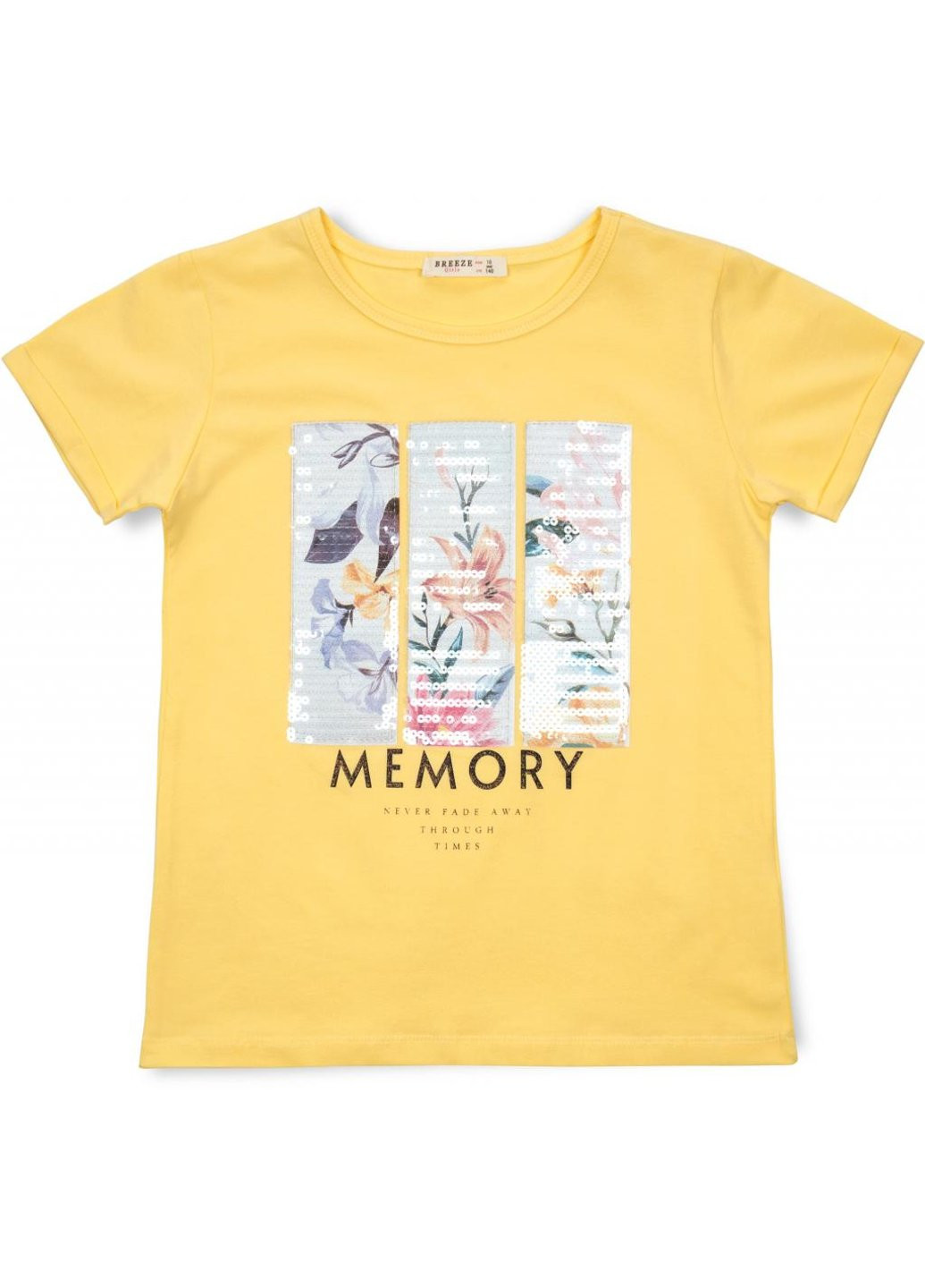 Комбинированная футболка детская с цветочками (15737-146g-yellow) Breeze