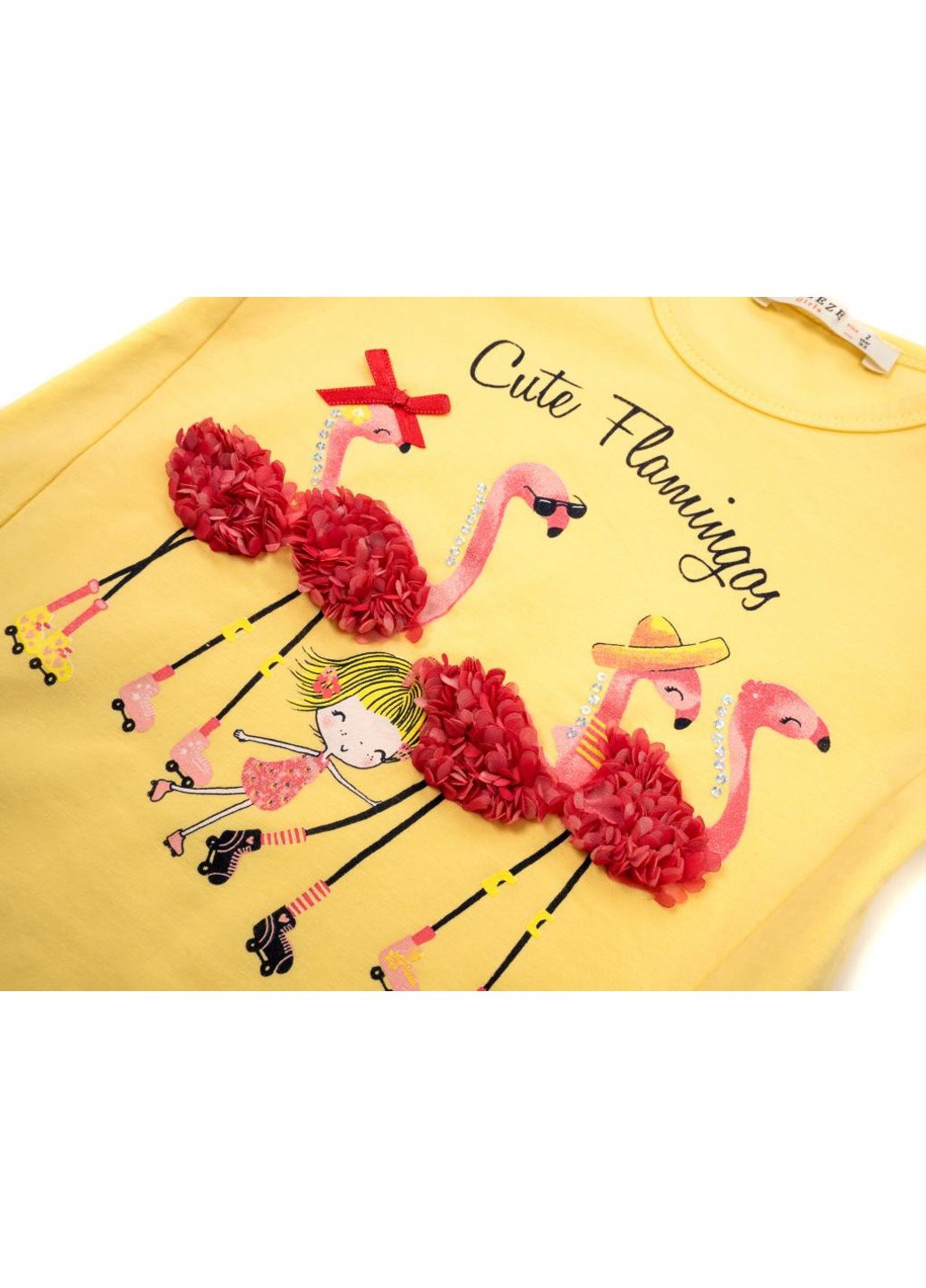 Комбинированная футболка детская с фламинго и капри (13490-98g-yellow) Breeze