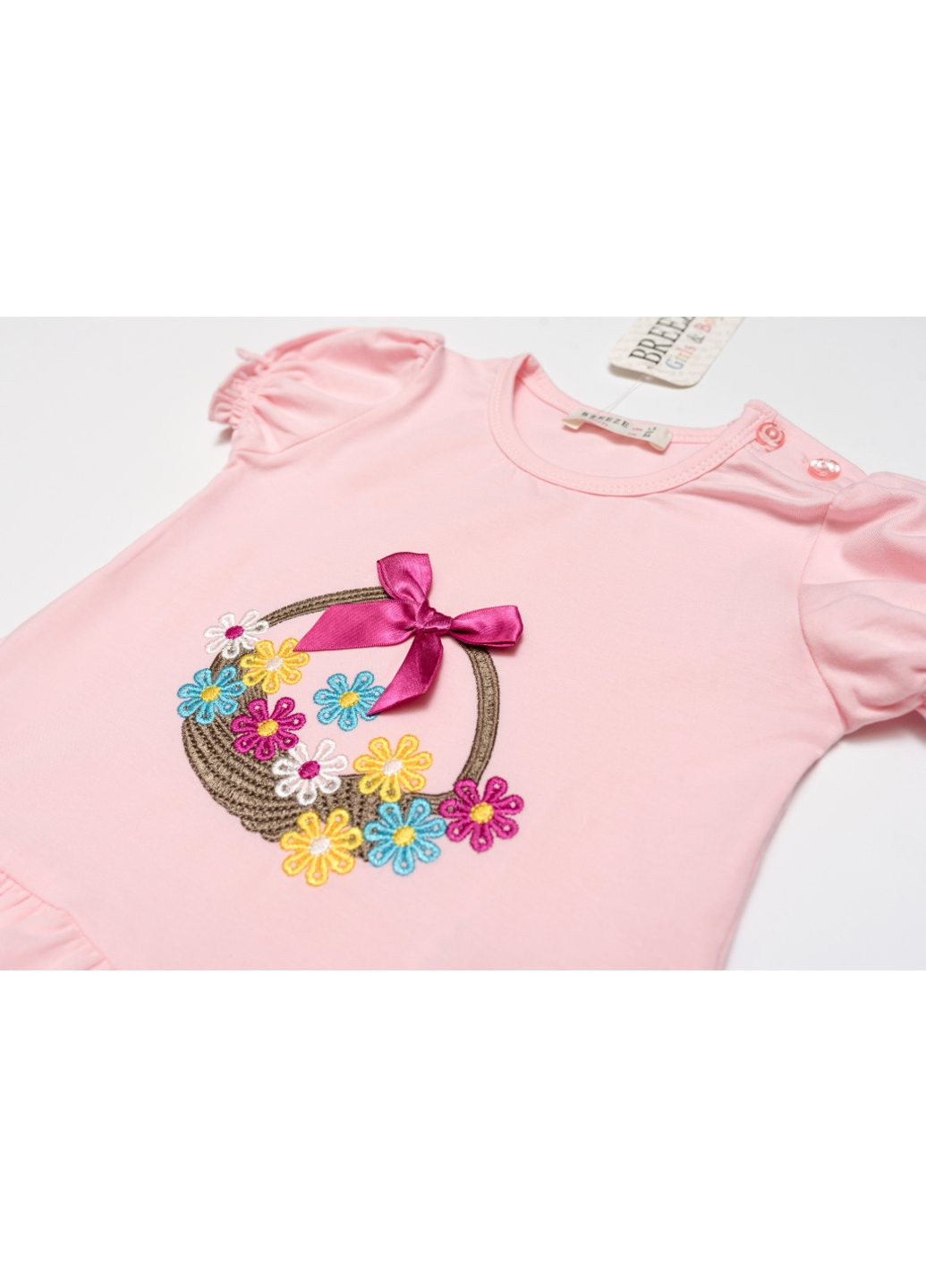 Комбинированная футболка детская с цветочками (14352-98g-pink) Breeze