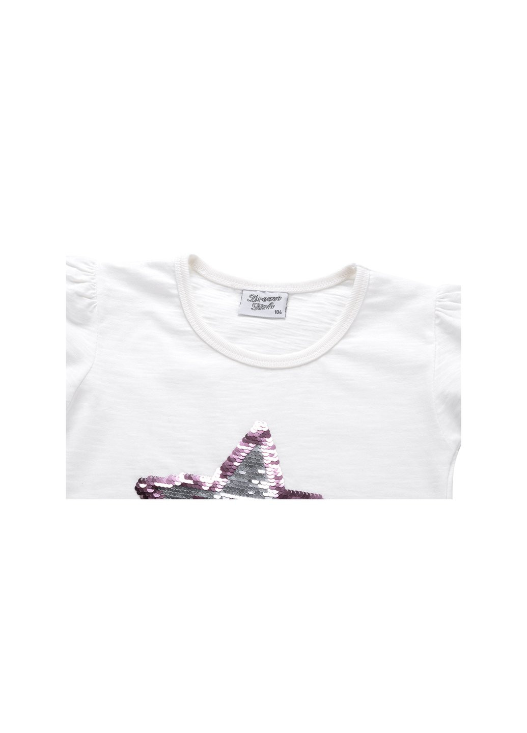 Комбінована футболка дитяча із зіркою з паєток (8752-92g-beige) Breeze