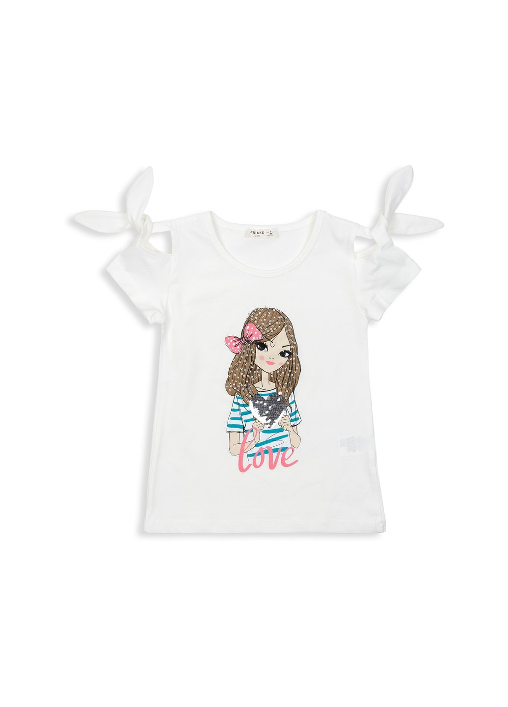 Комбинированная футболка детская с девочкой (12361-128g-cream) Breeze