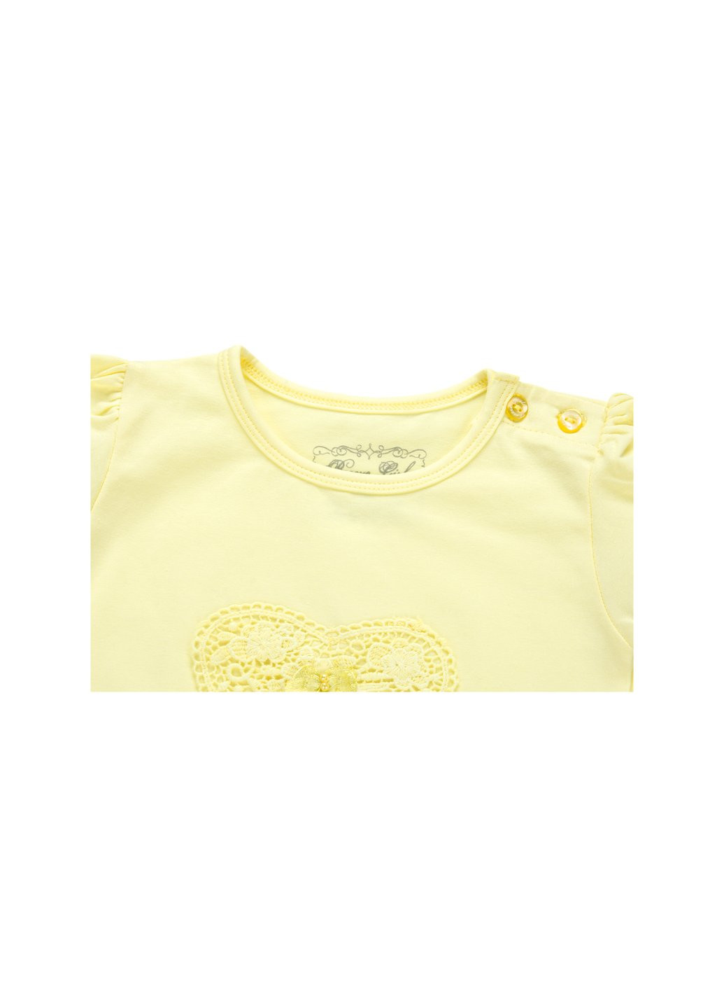 Комбинированная футболка детская с сердцем из кружев (7444-74g-yellow) Breeze