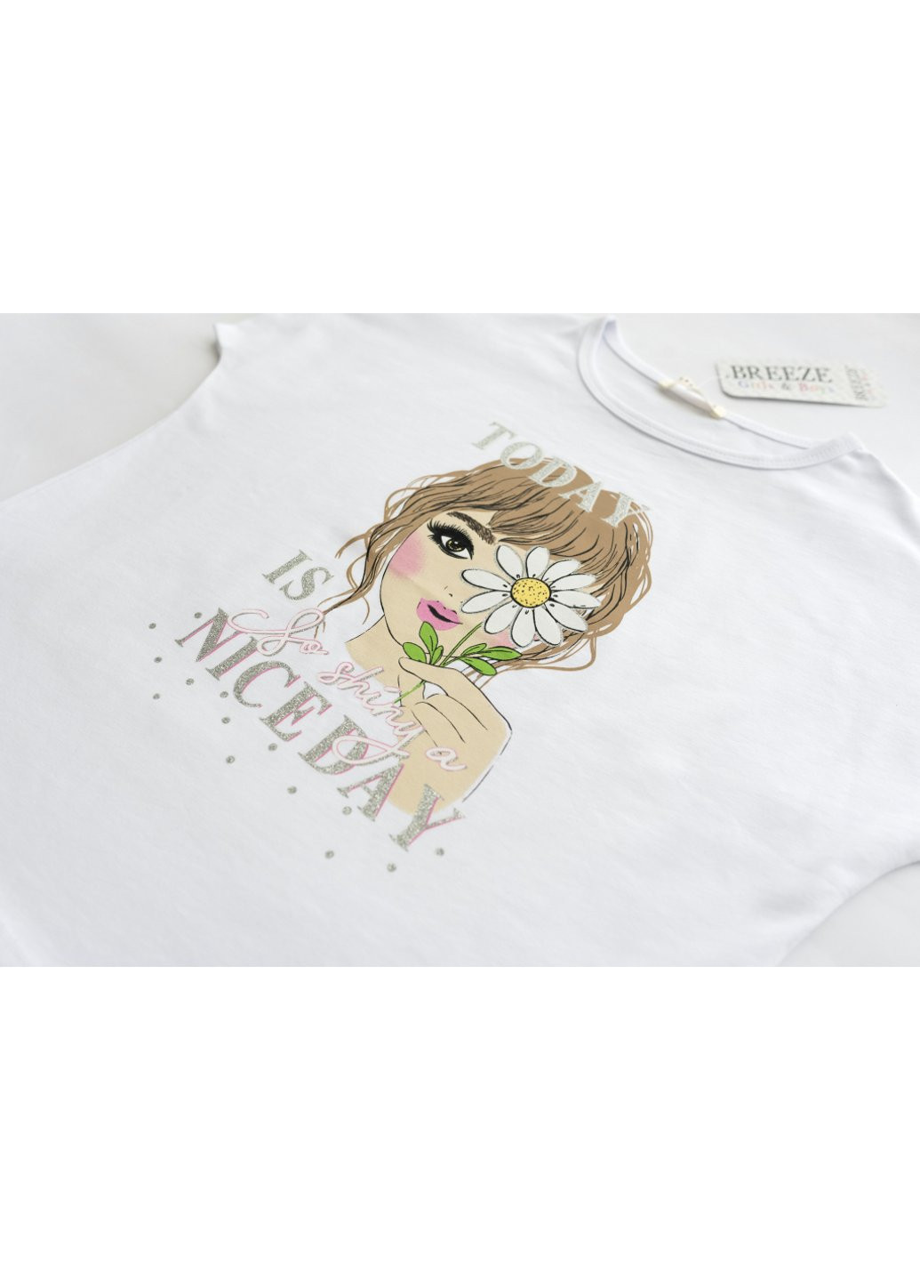 Комбинированная футболка детская с девочкой (17140-146g-white) Breeze