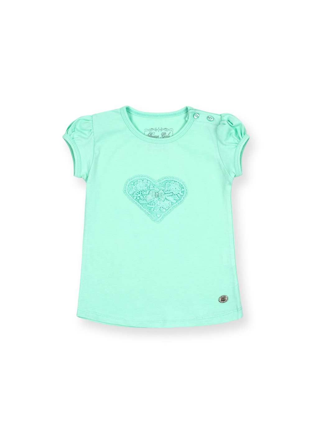 Комбінована футболка дитяча з серцем із мережив (7444-86g-mint) Breeze