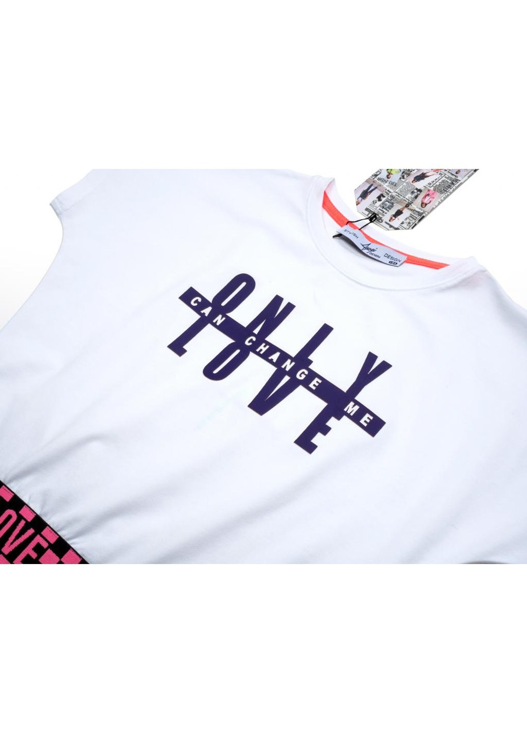 Комбінована футболка дитяча укорочена (4114-146-white) A-yugi